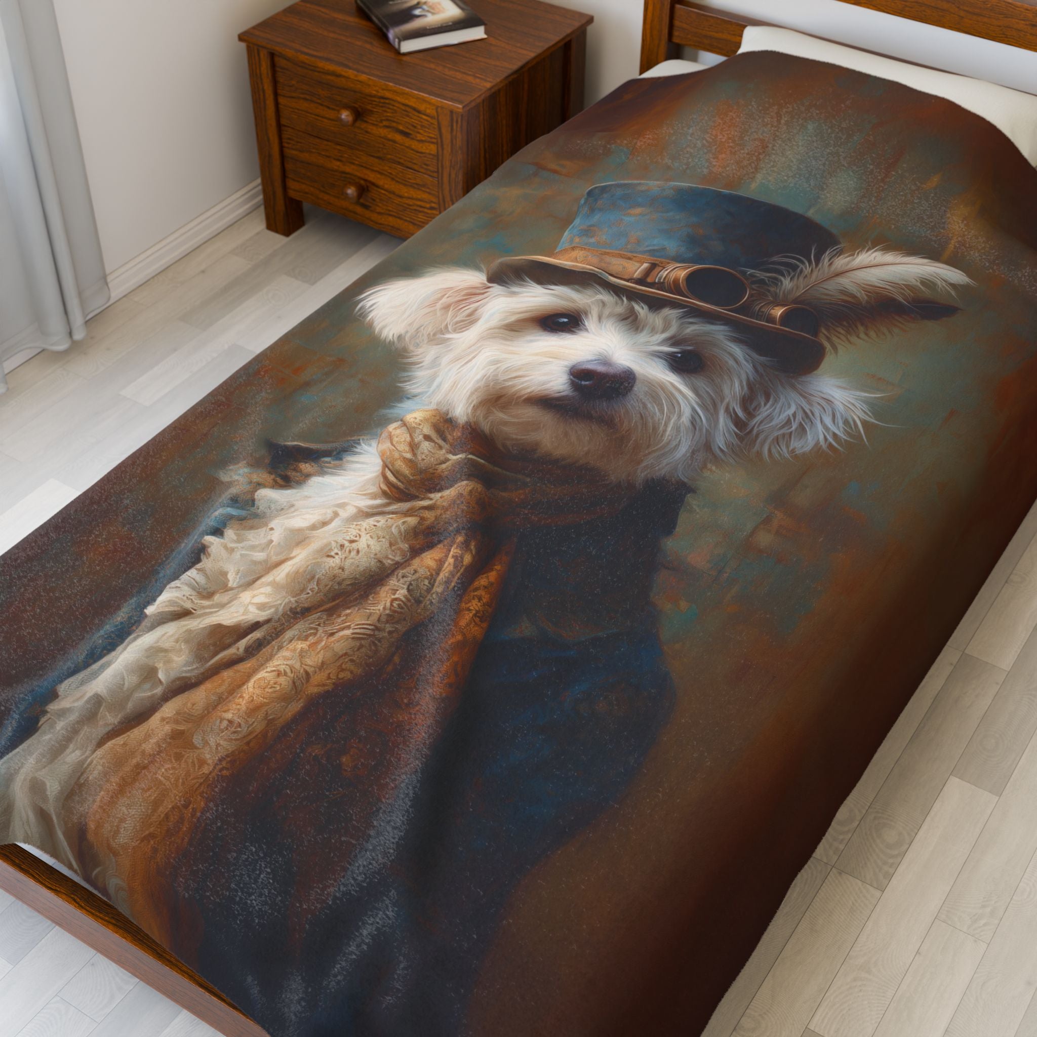 Steampunk Maltese Plush Blanket
