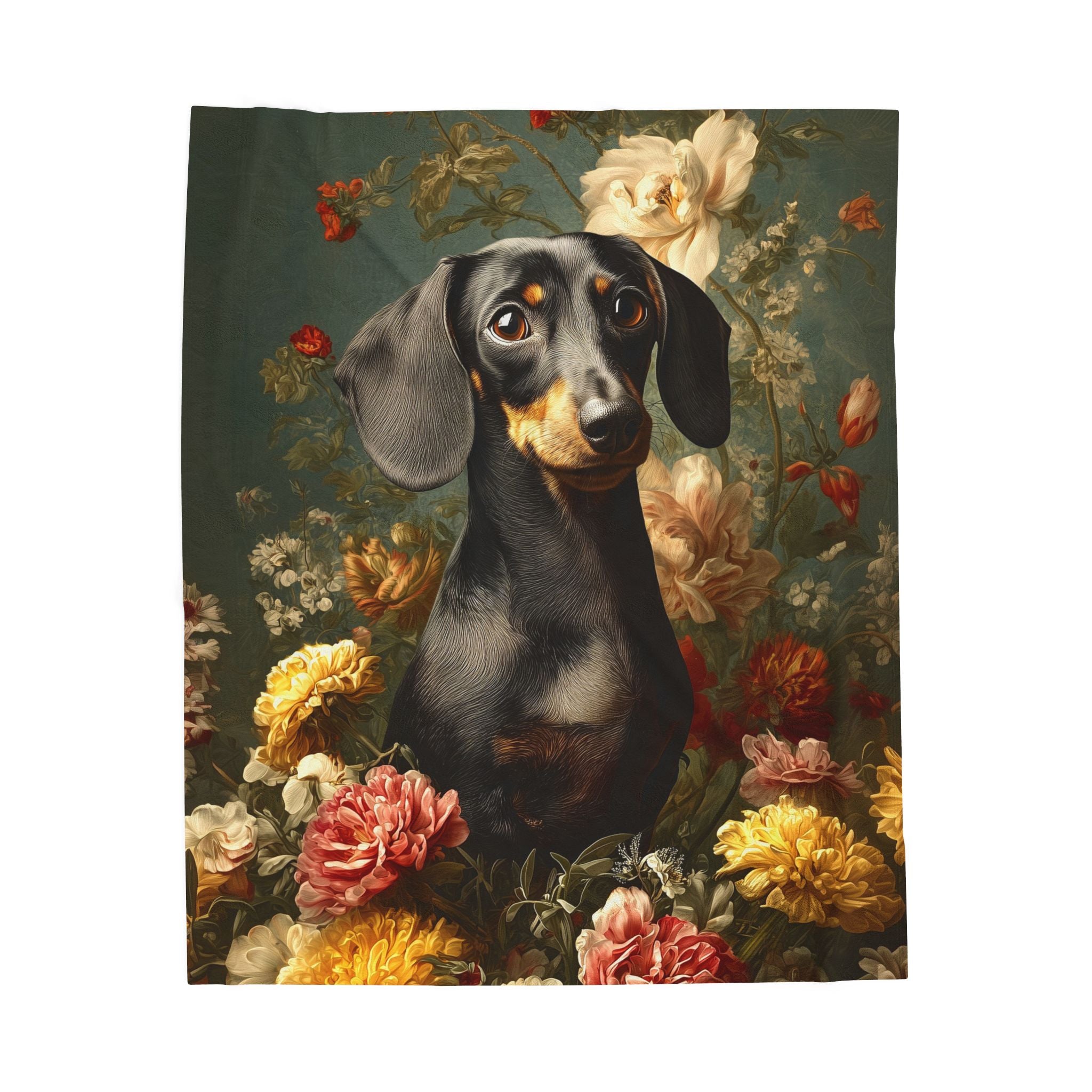 Botanical Dachshund Plush Blanket