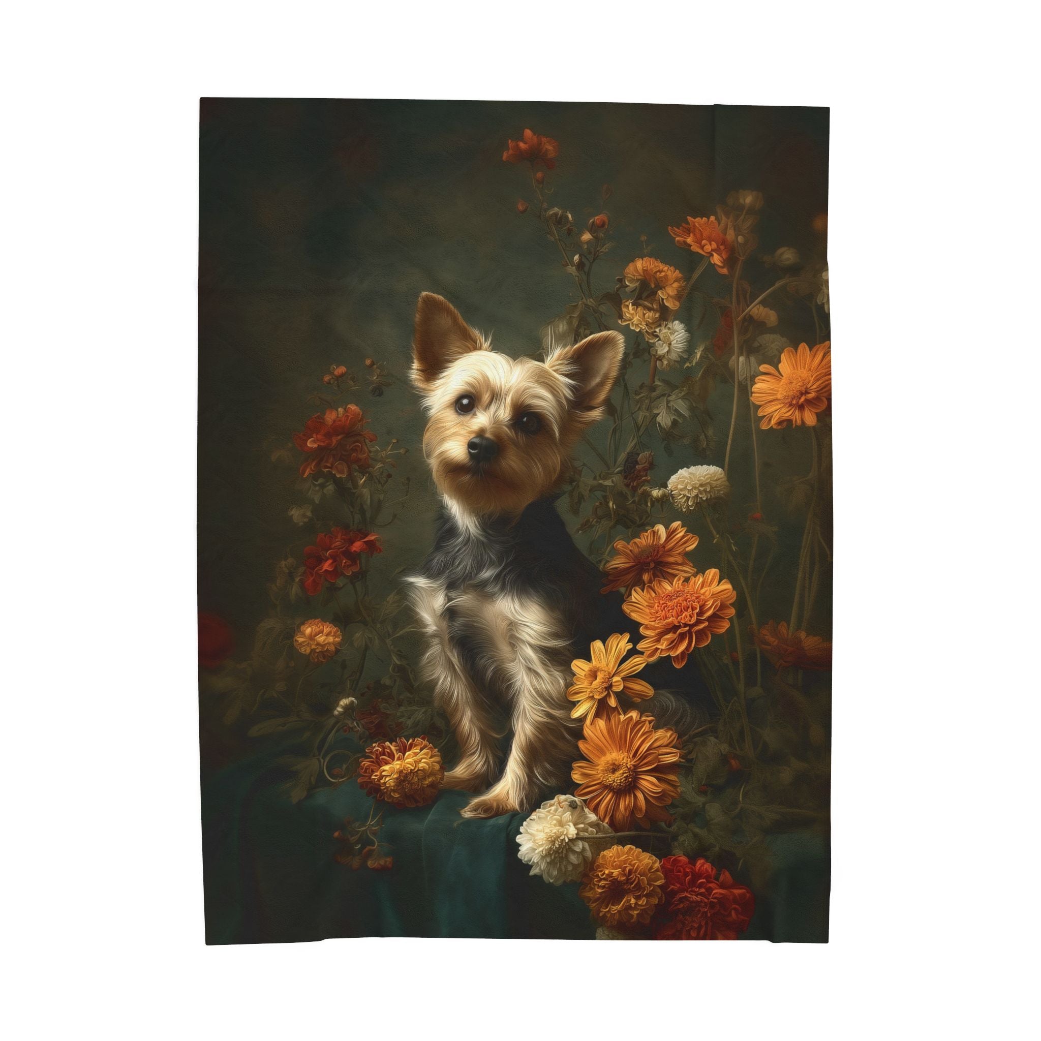 Botanical Yorkshire Terrier Plush Blanket