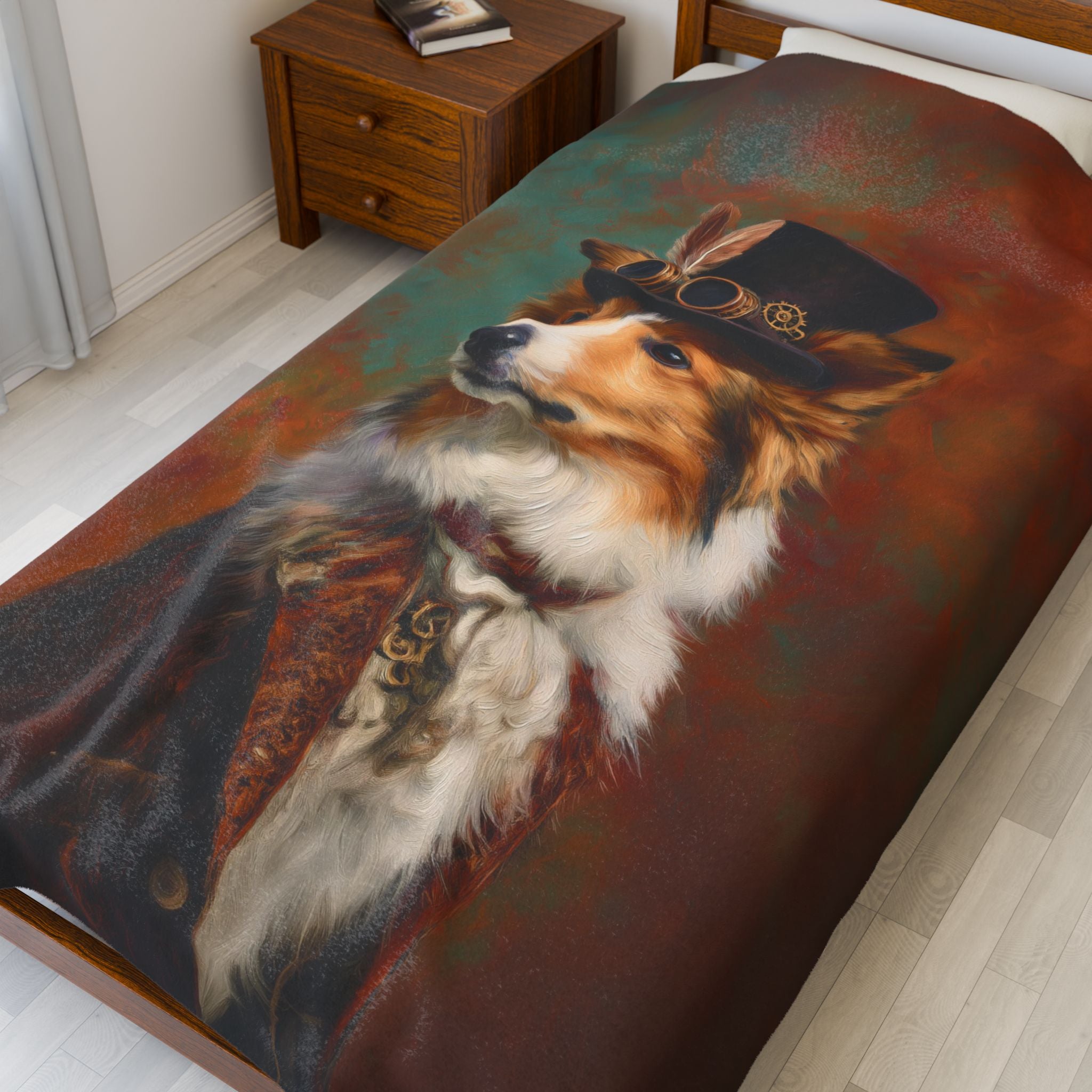 Steampunk Shetland Sheepdog Plush Blanket