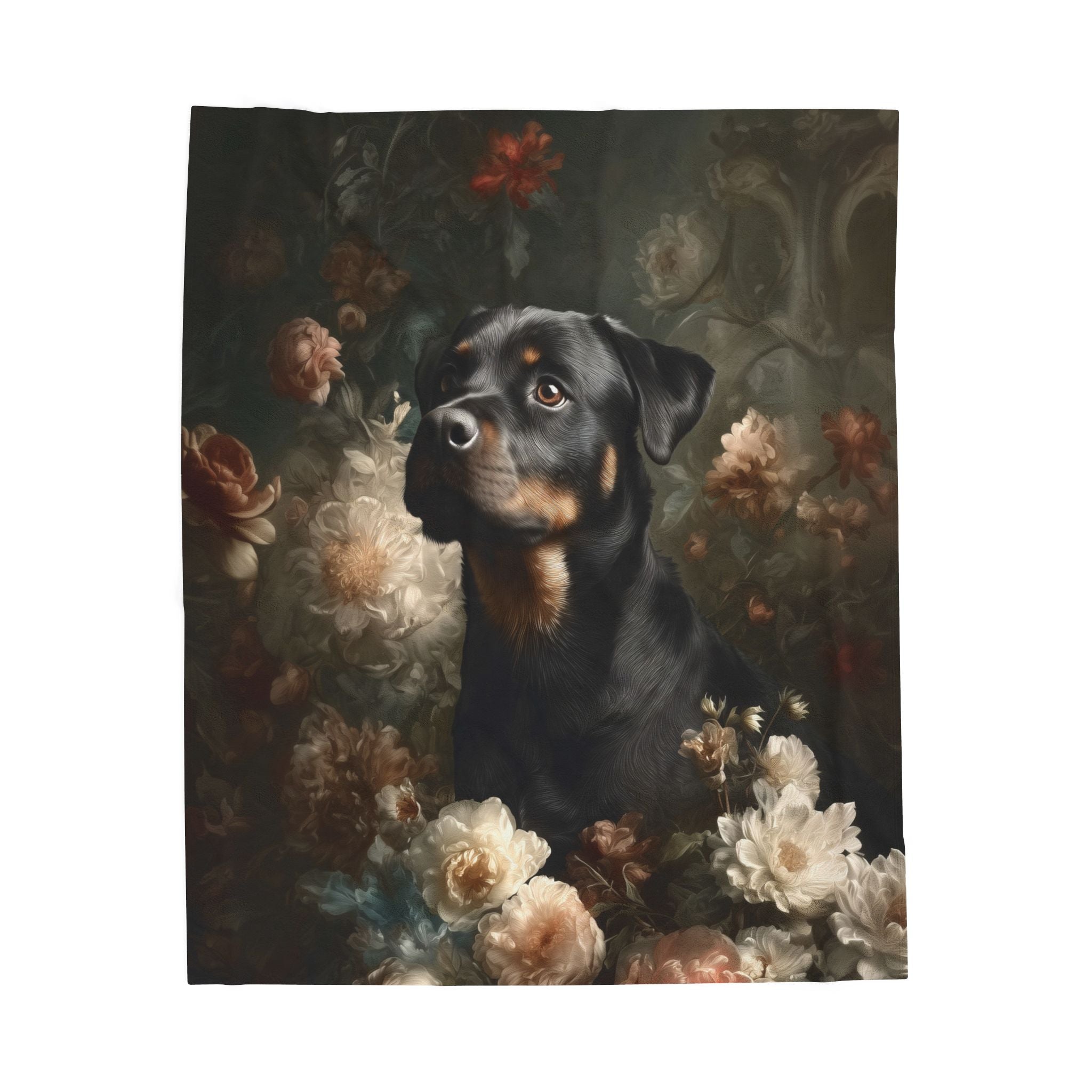 Botanical Rottweiler Plush Blanket