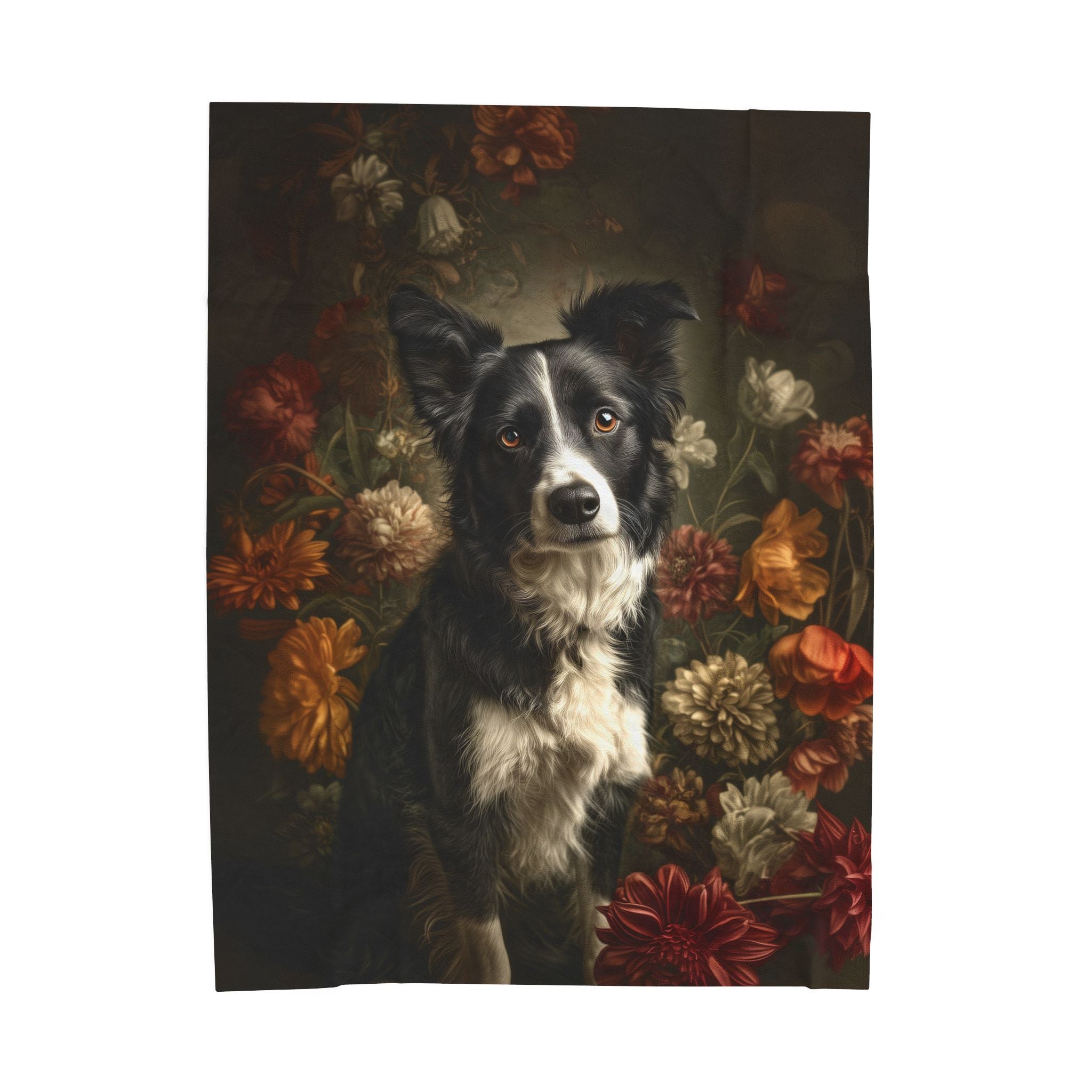 Botanical Border Collie Plush Blanket