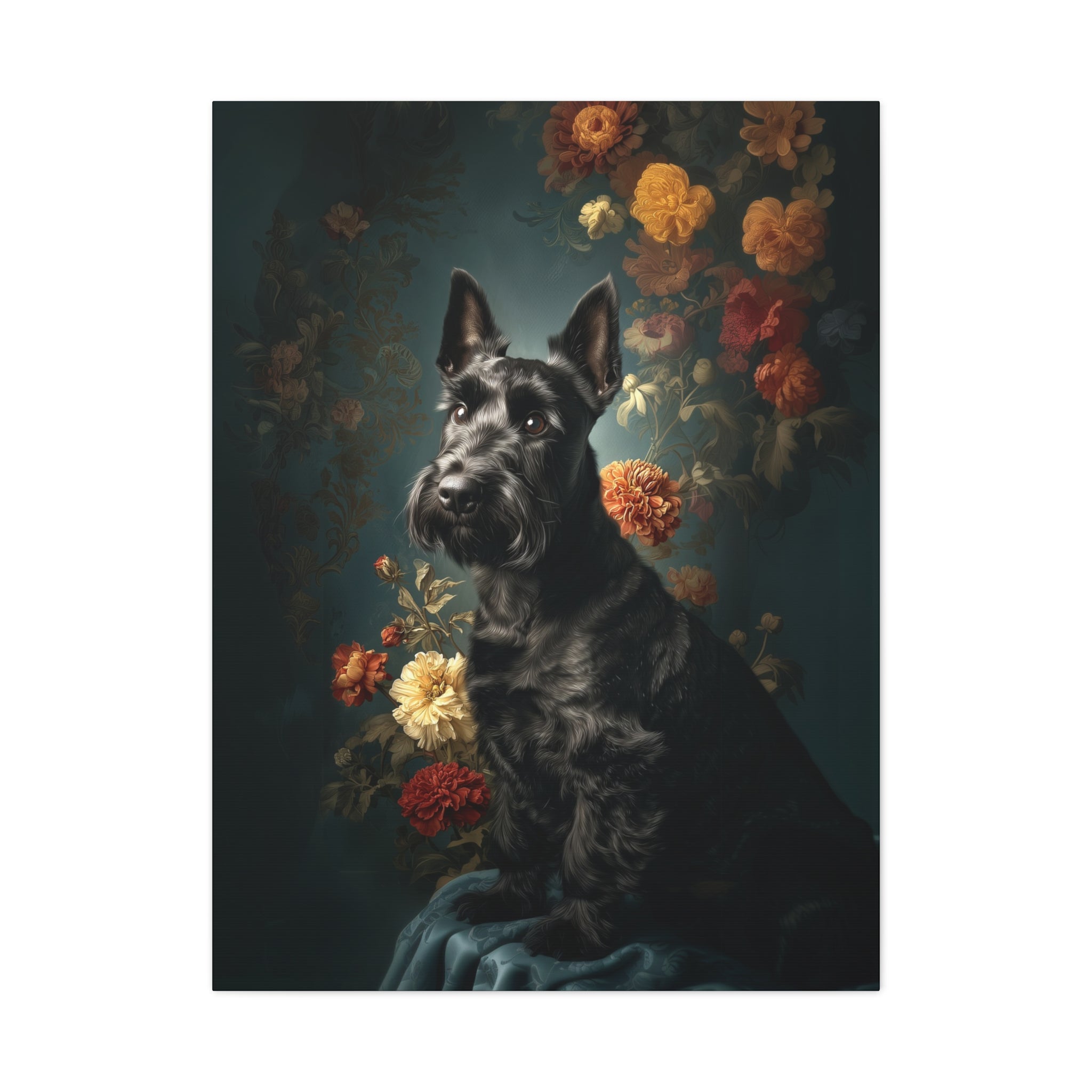 Botanical Scottish Terrier Canvas Art