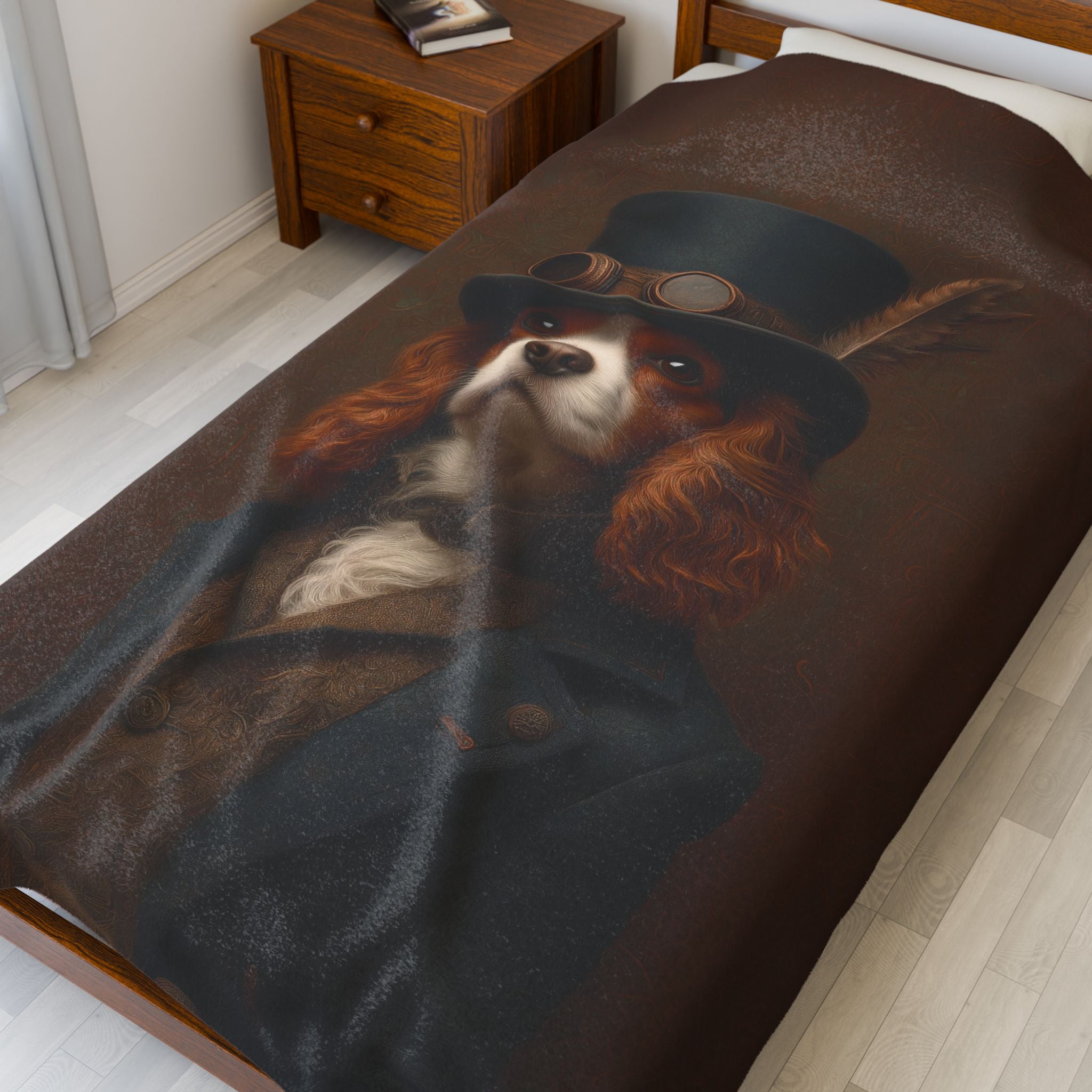 Steampunk Cavalier King Charles Spaniel Plush Blanket