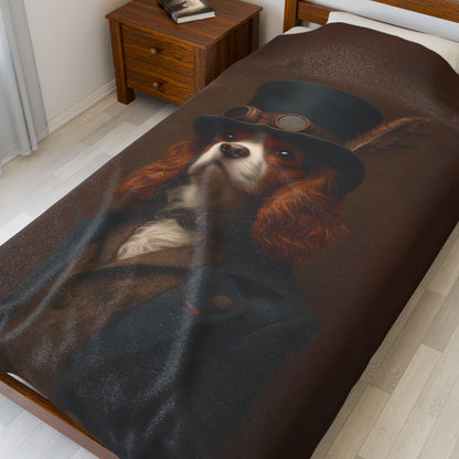 Steampunk Cavalier King Charles Spaniel Plush Blanket