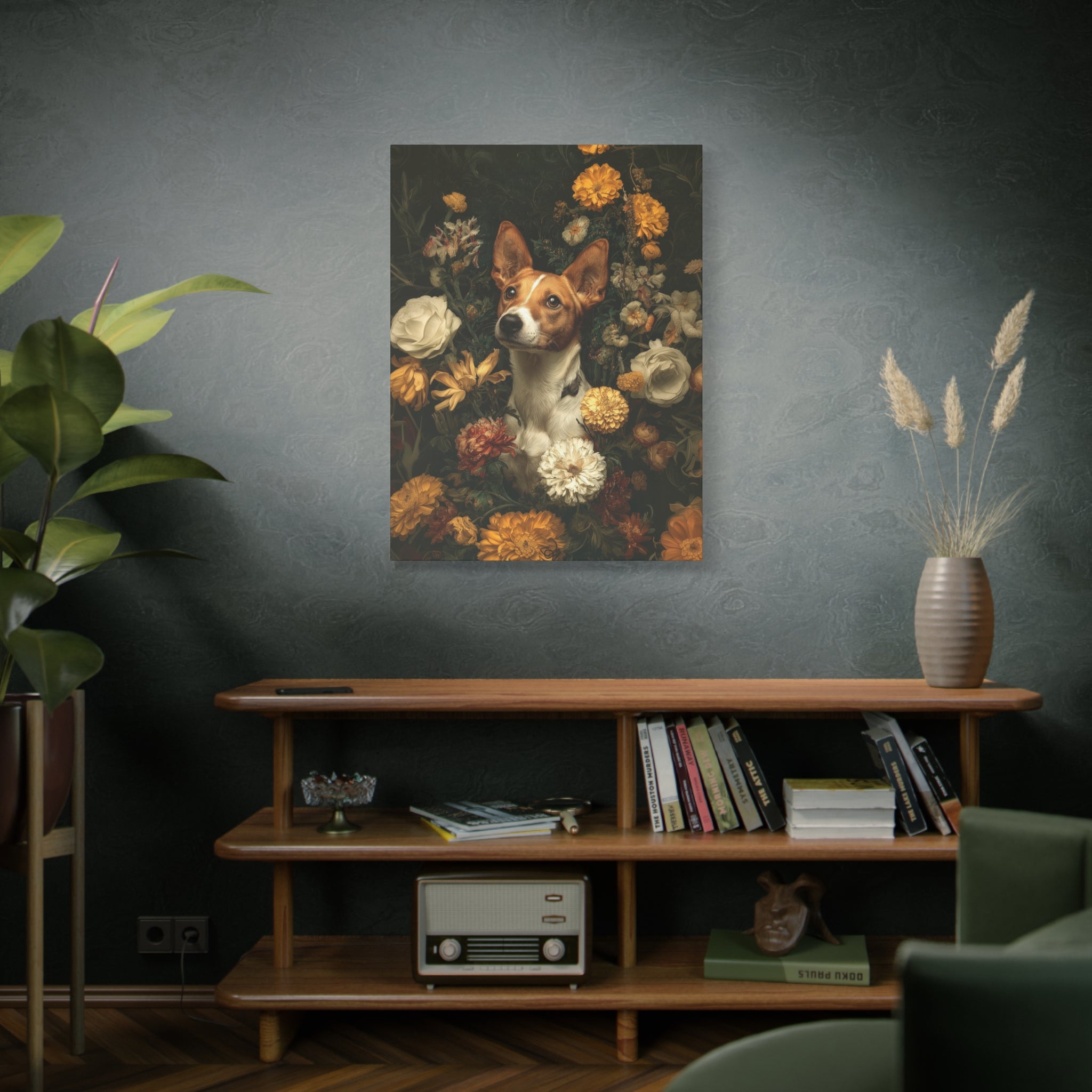 Botanical Basenji Canvas Art