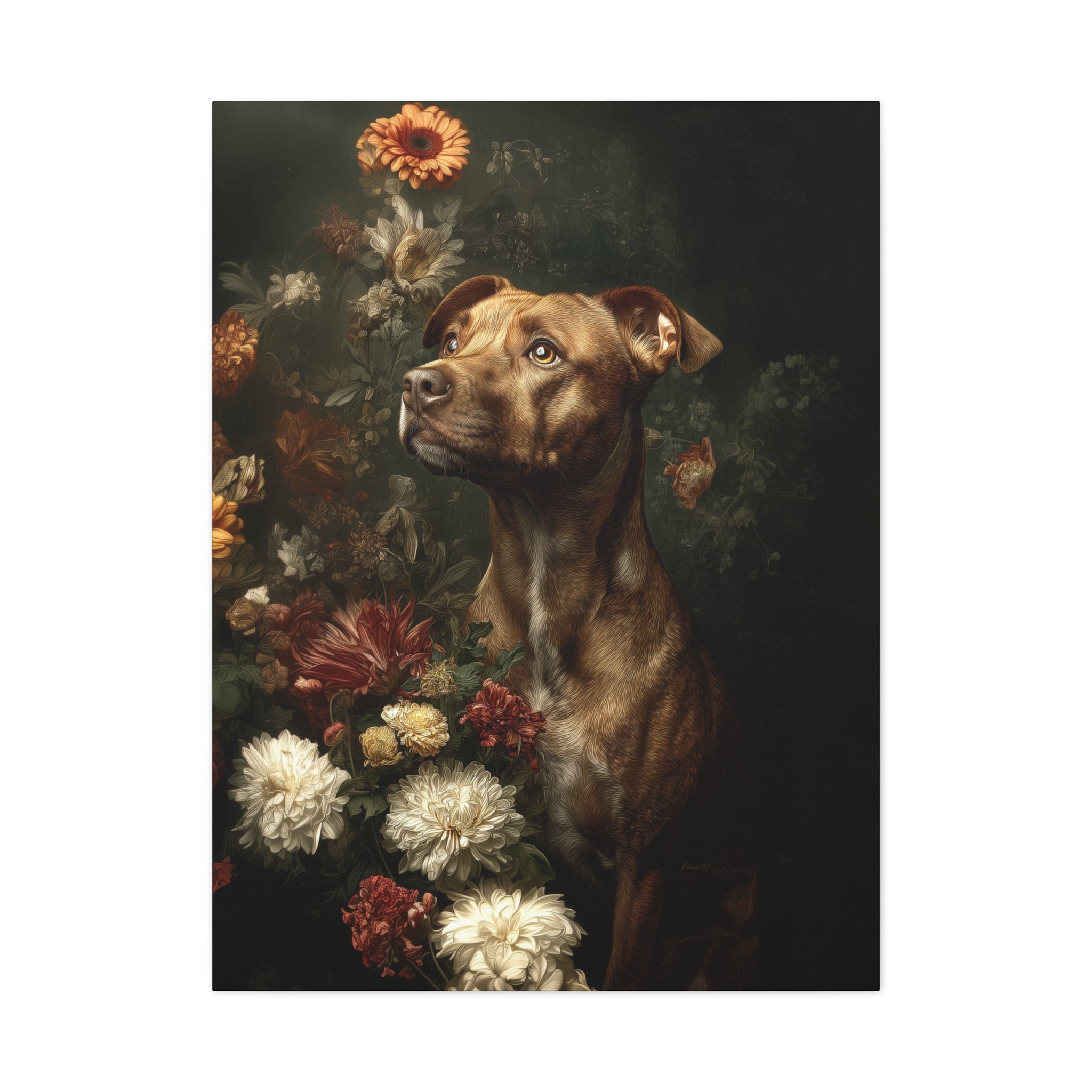 Botanical Staffordshire Bull Terrier Canvas Art