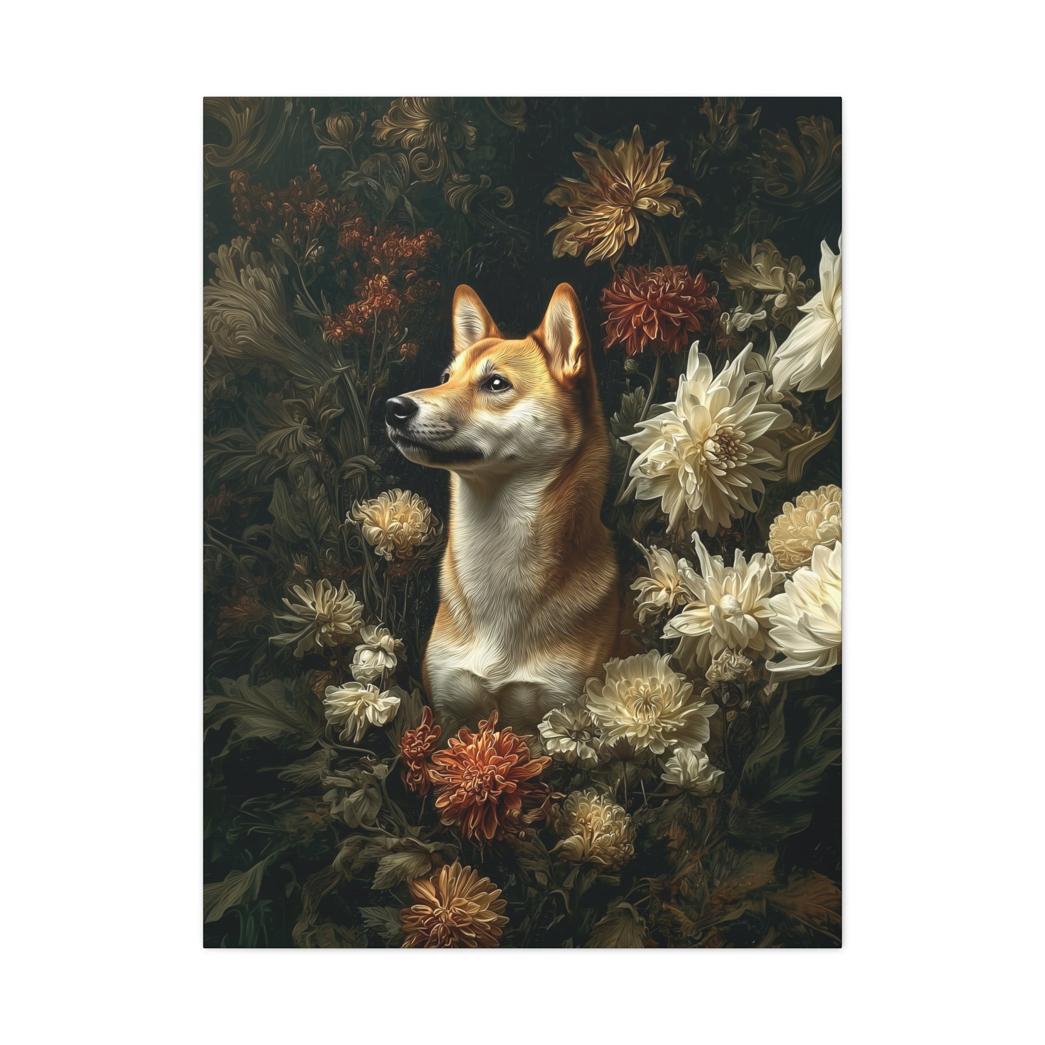Botanical Shiba Inu Canvas Art