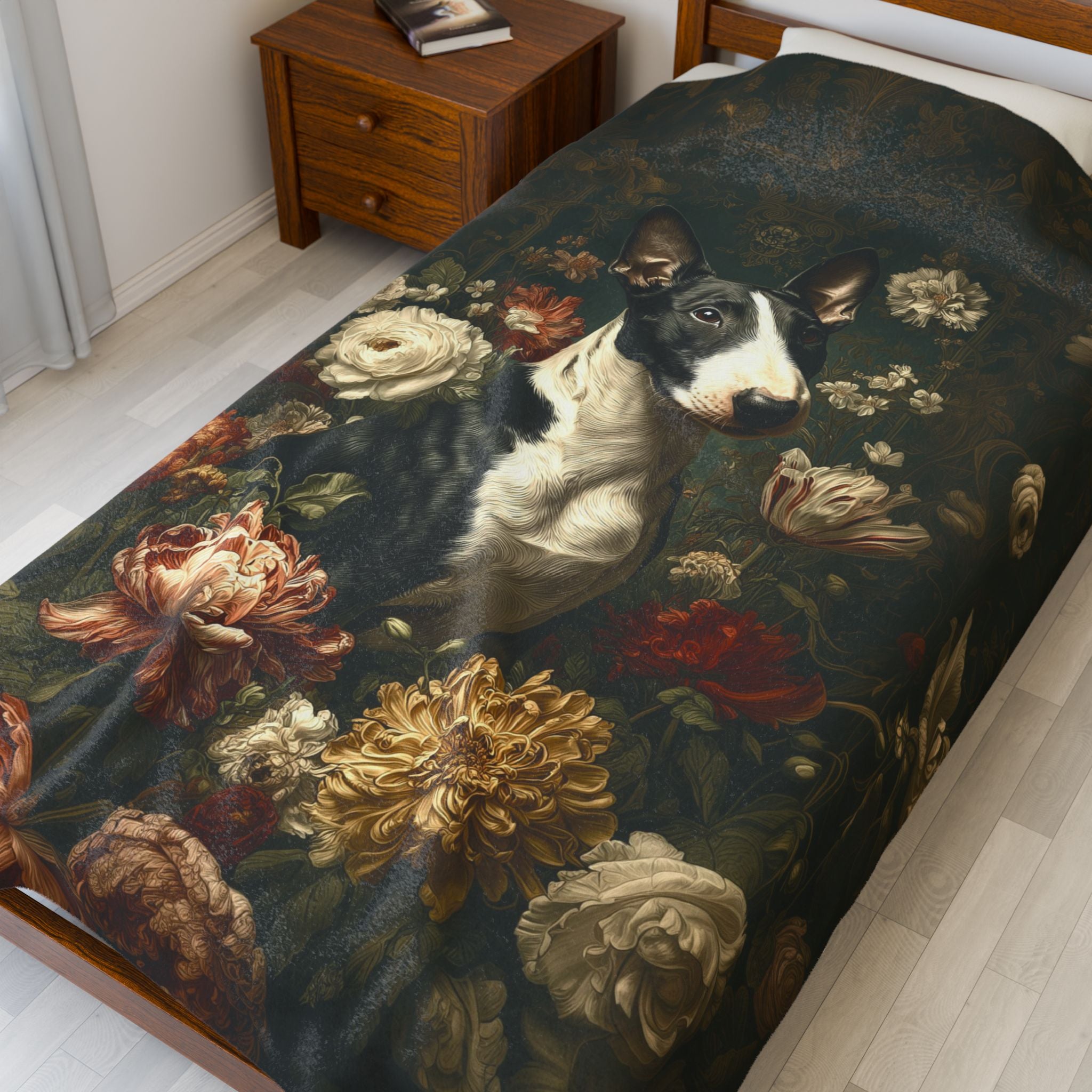 Botanical Bull Terrier Plush Blanket