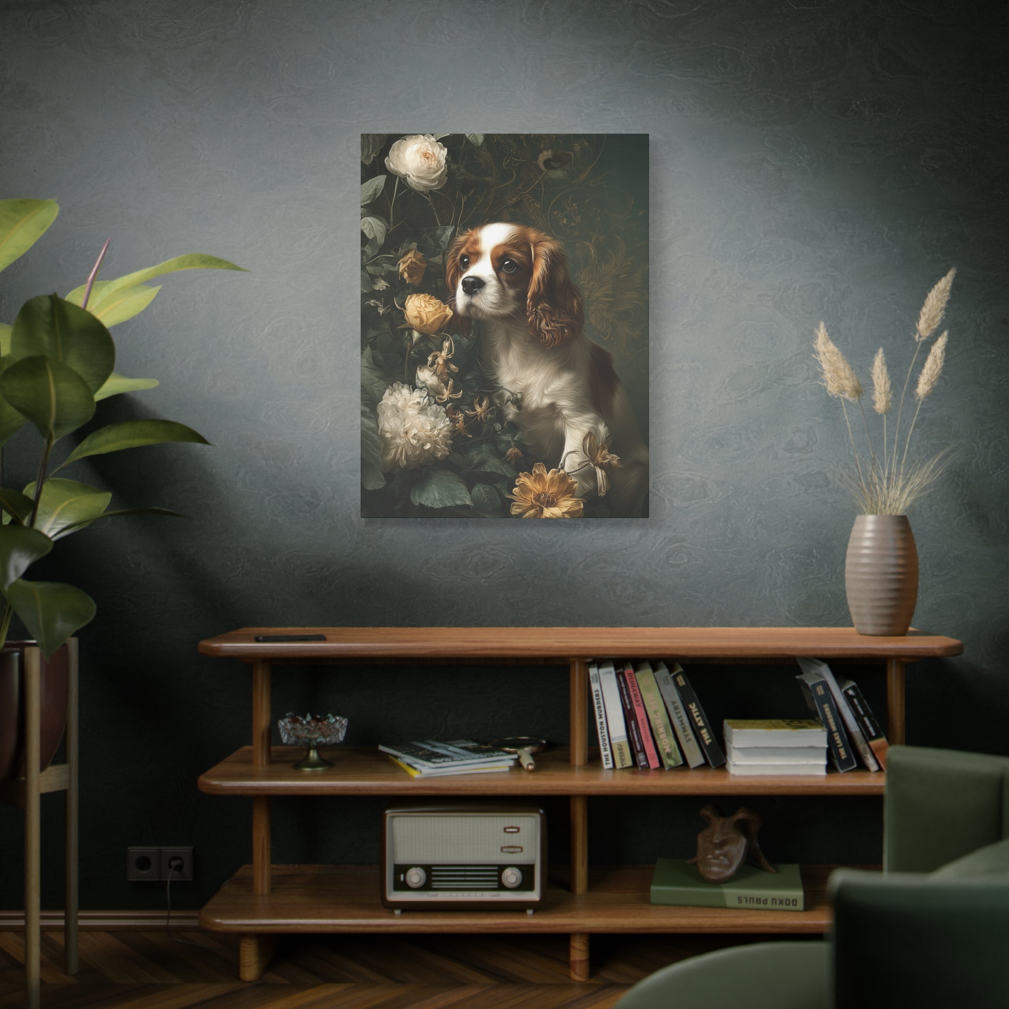 Botanical Cavalier King Charles Spaniel Canvas Art