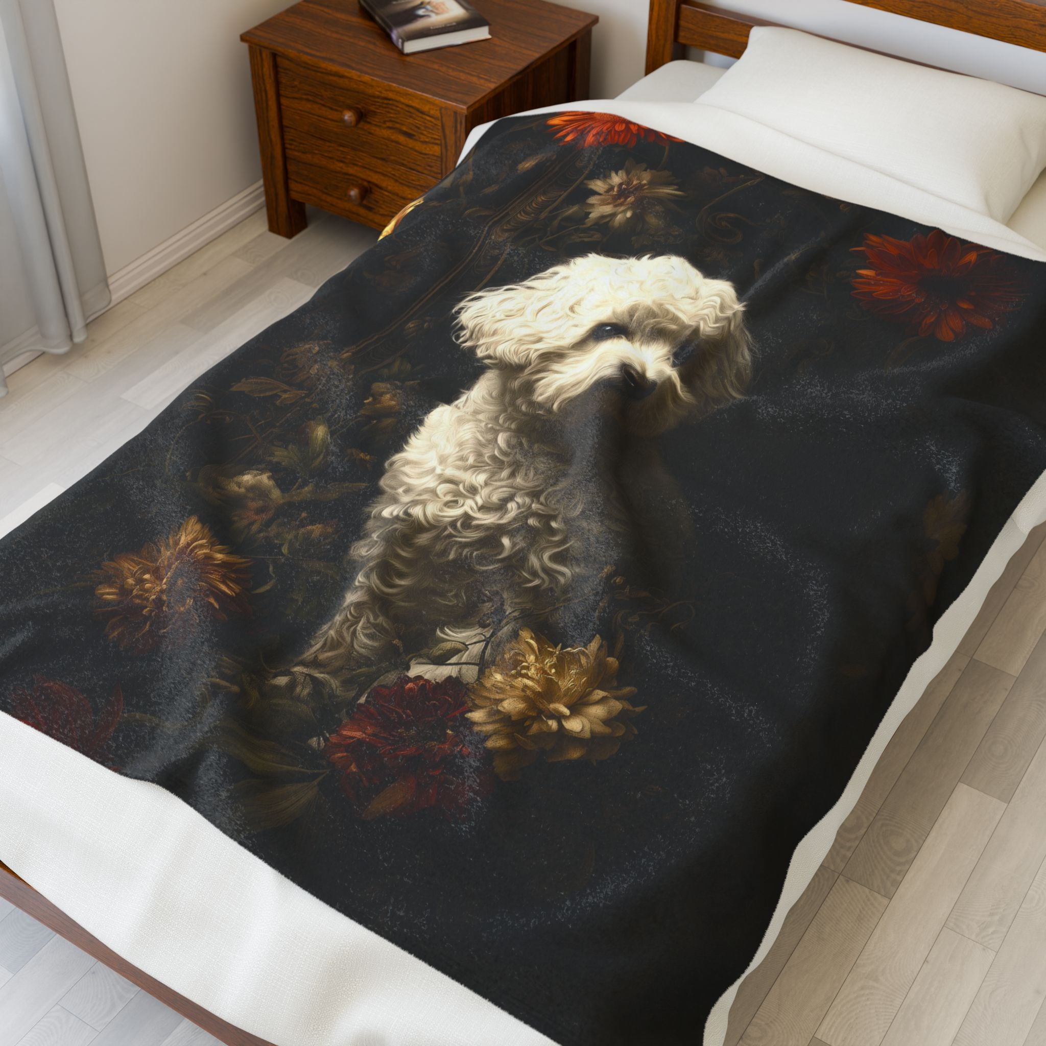 Botanical Bichon Frise Plush Blanket