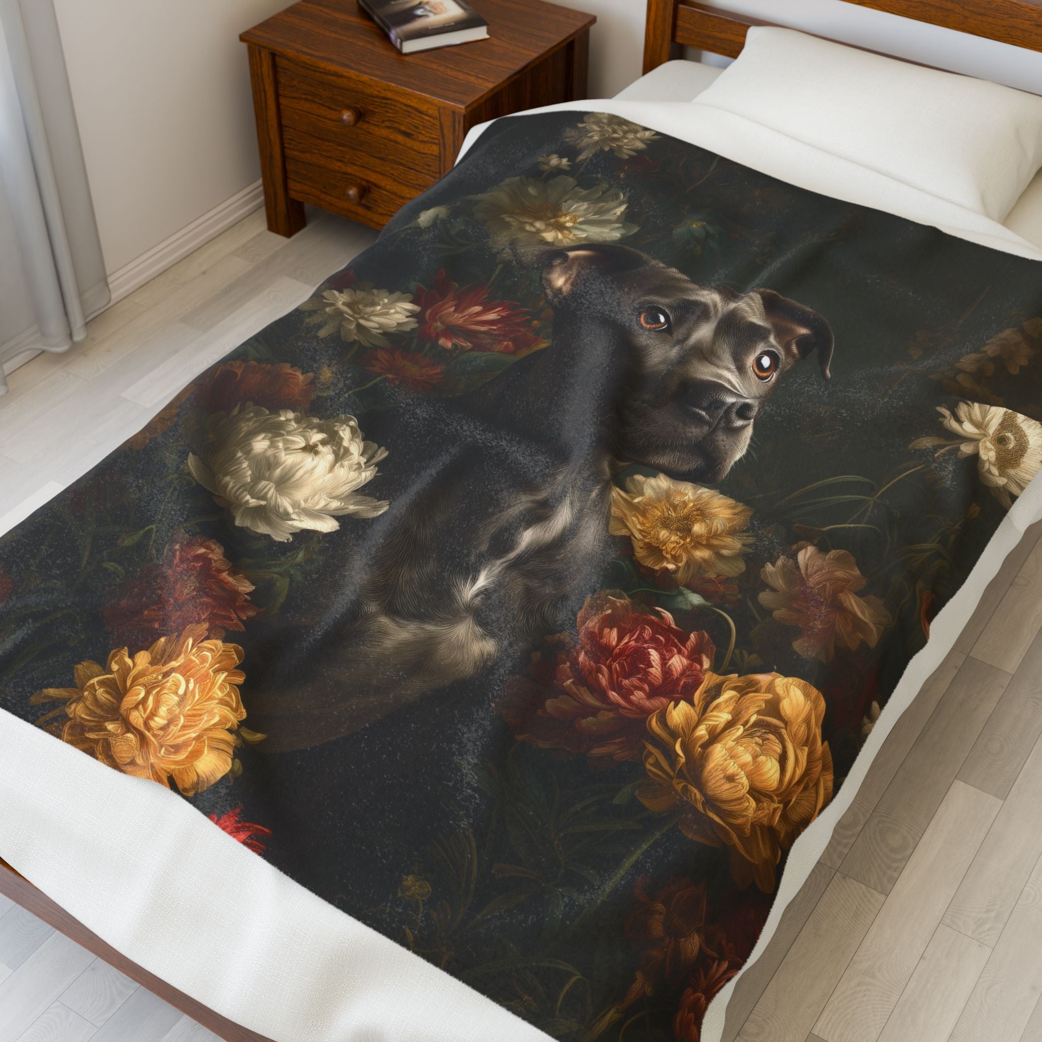 Botanical Pit Bull Plush Blanket