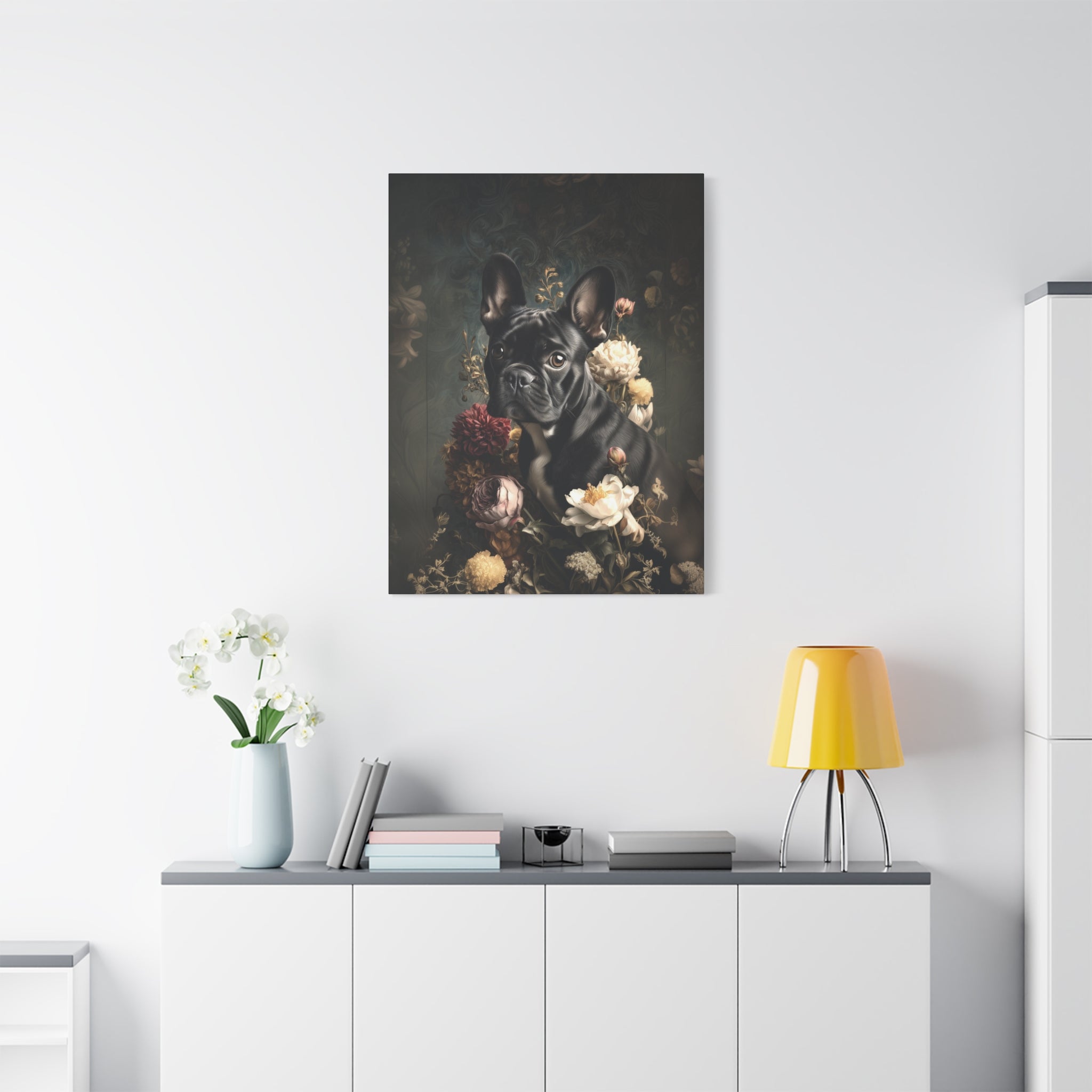 Botanical French Bulldog Canvas Art