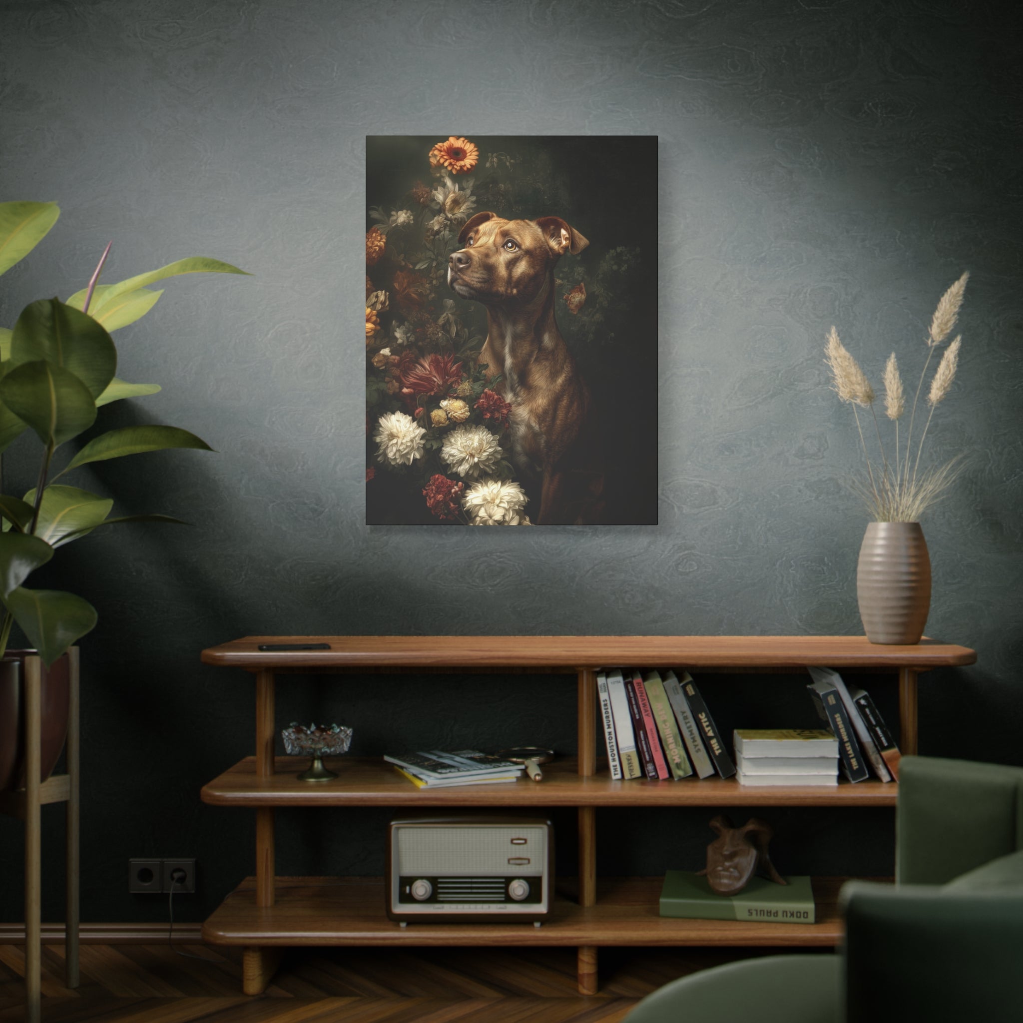 Botanical Staffordshire Bull Terrier Canvas Art