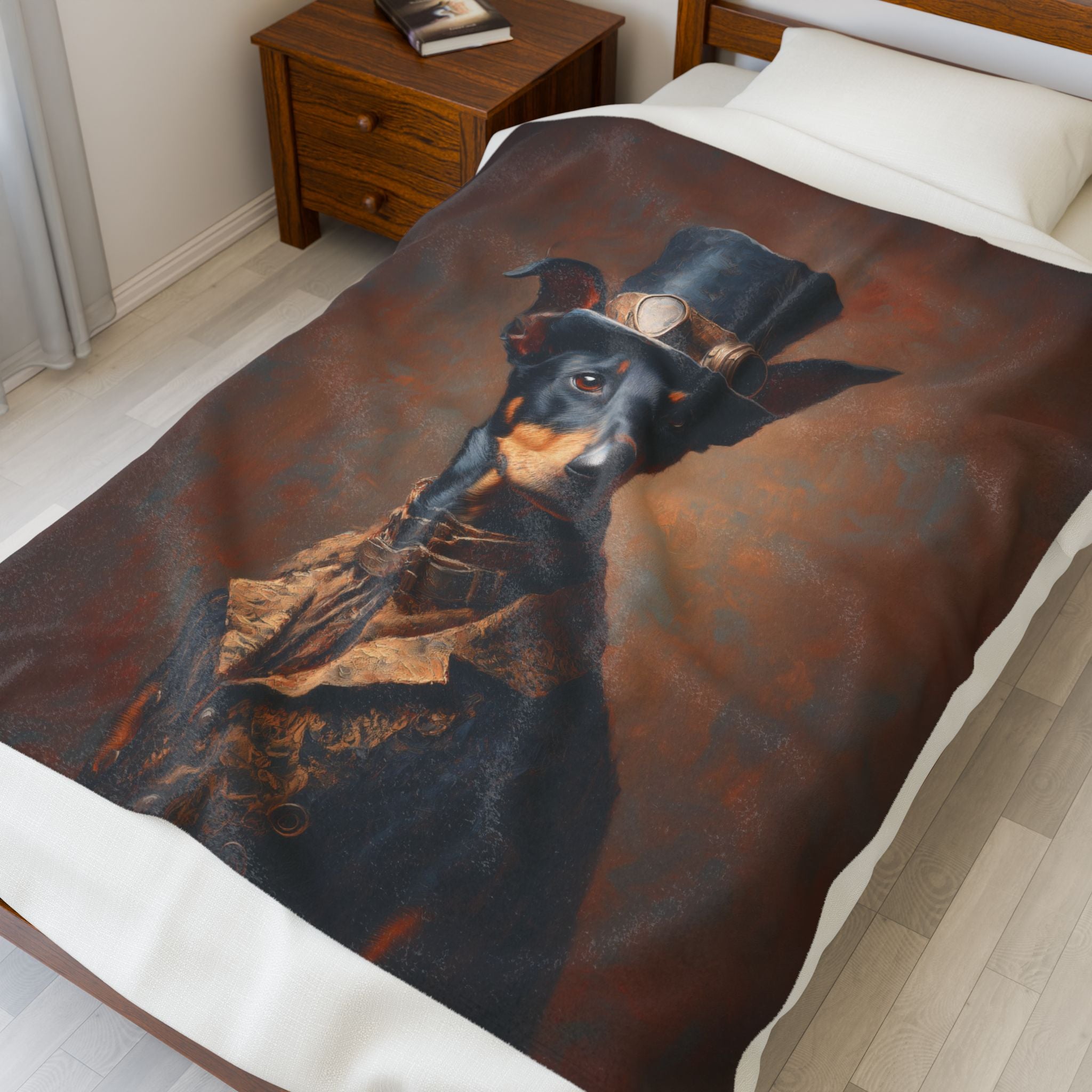 Steampunk Doberman Pinscher Plush Blanket