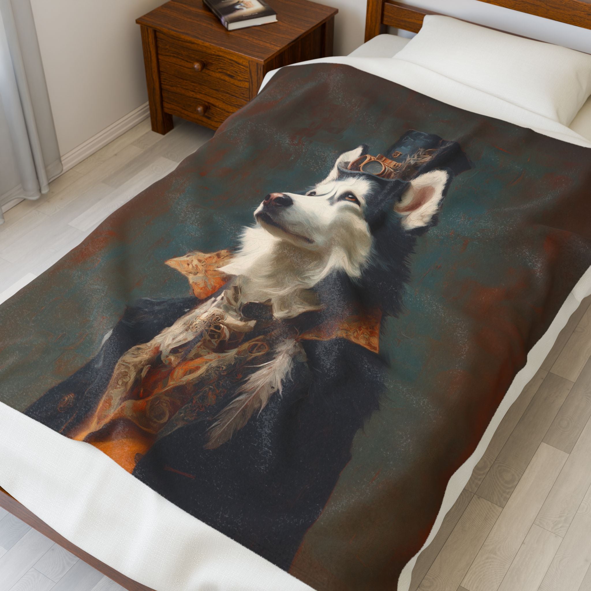 Steampunk Siberian Husky Plush Blanket