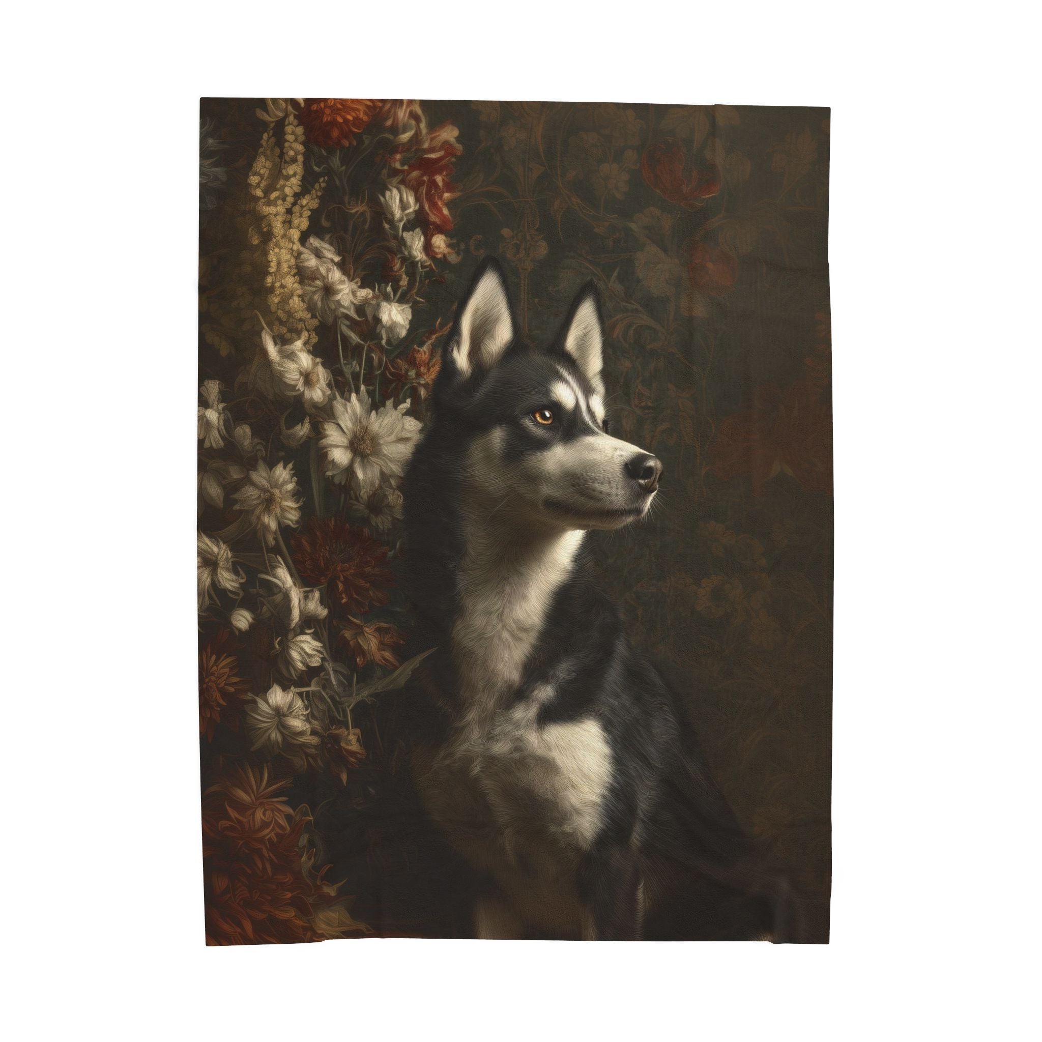 Botanical Siberian Husky Plush Blanket