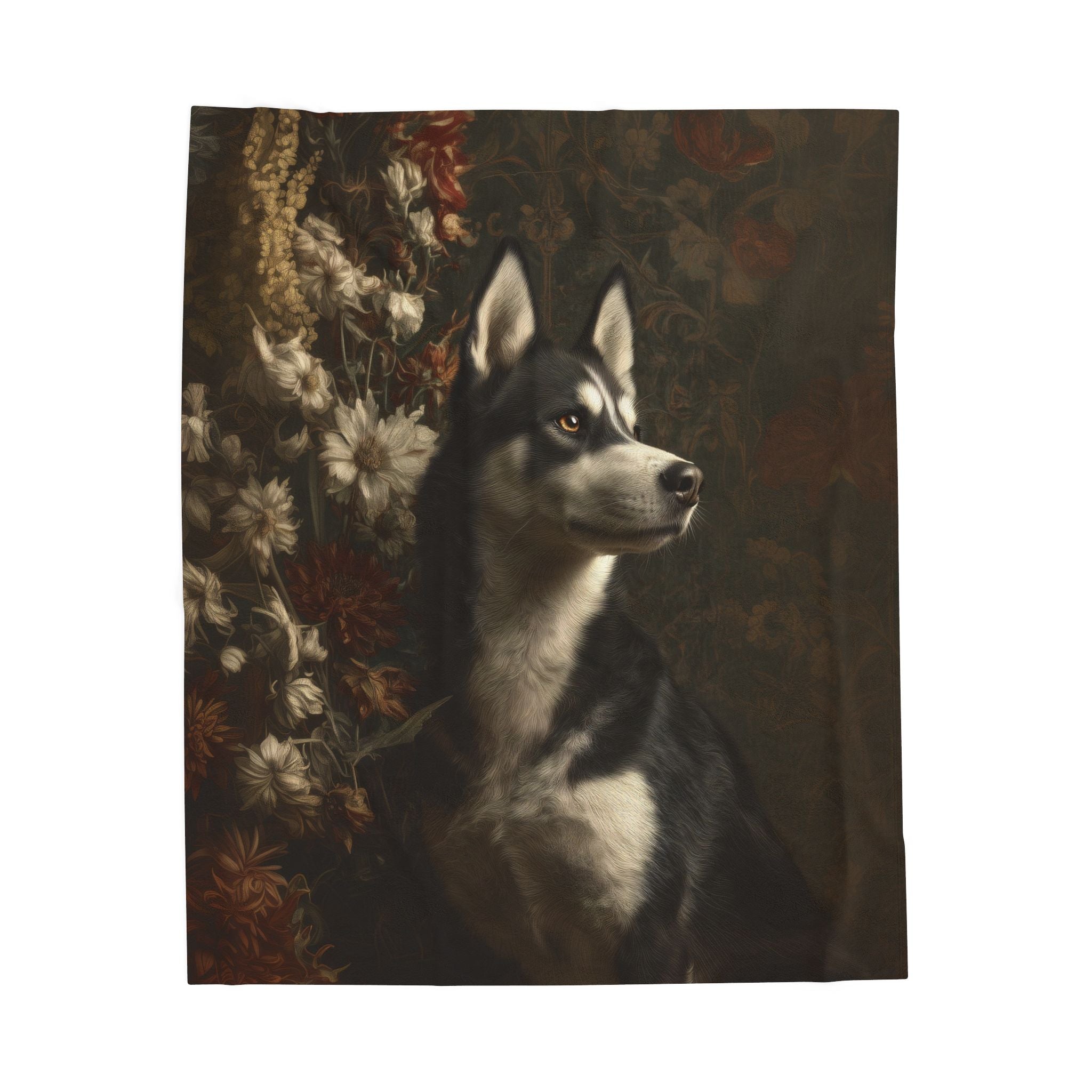 Botanical Siberian Husky Plush Blanket
