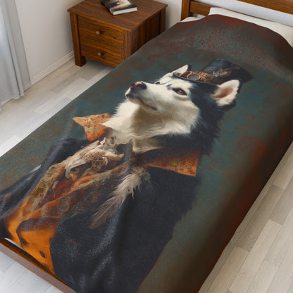 Steampunk Siberian Husky Plush Blanket
