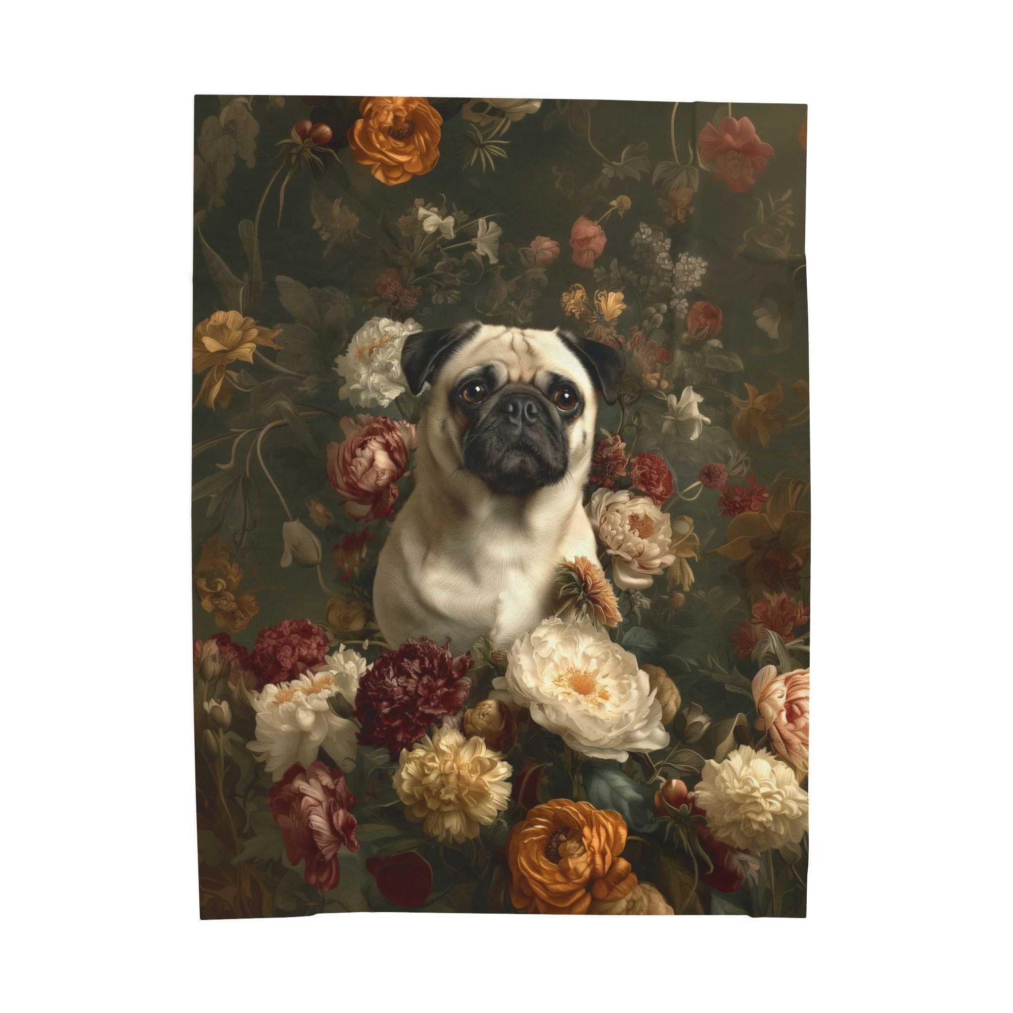 Botanical Pug Plush Blanket