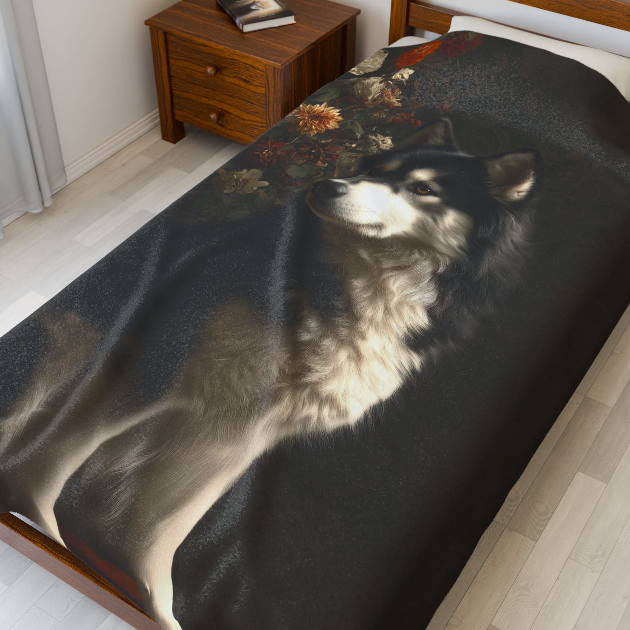 Botanical Alaskan Malamute Plush Blanket