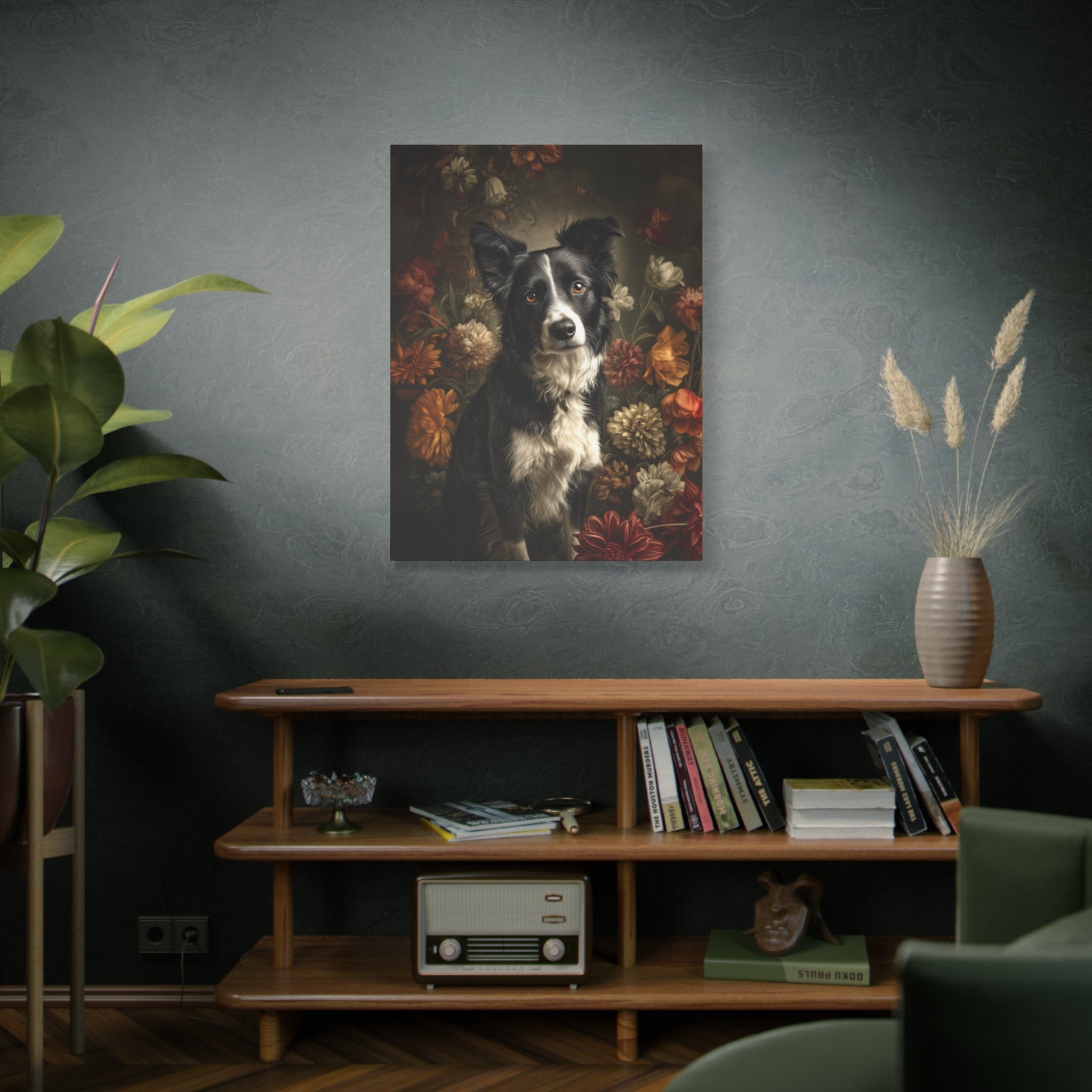 Botanical Border Collie Canvas Art