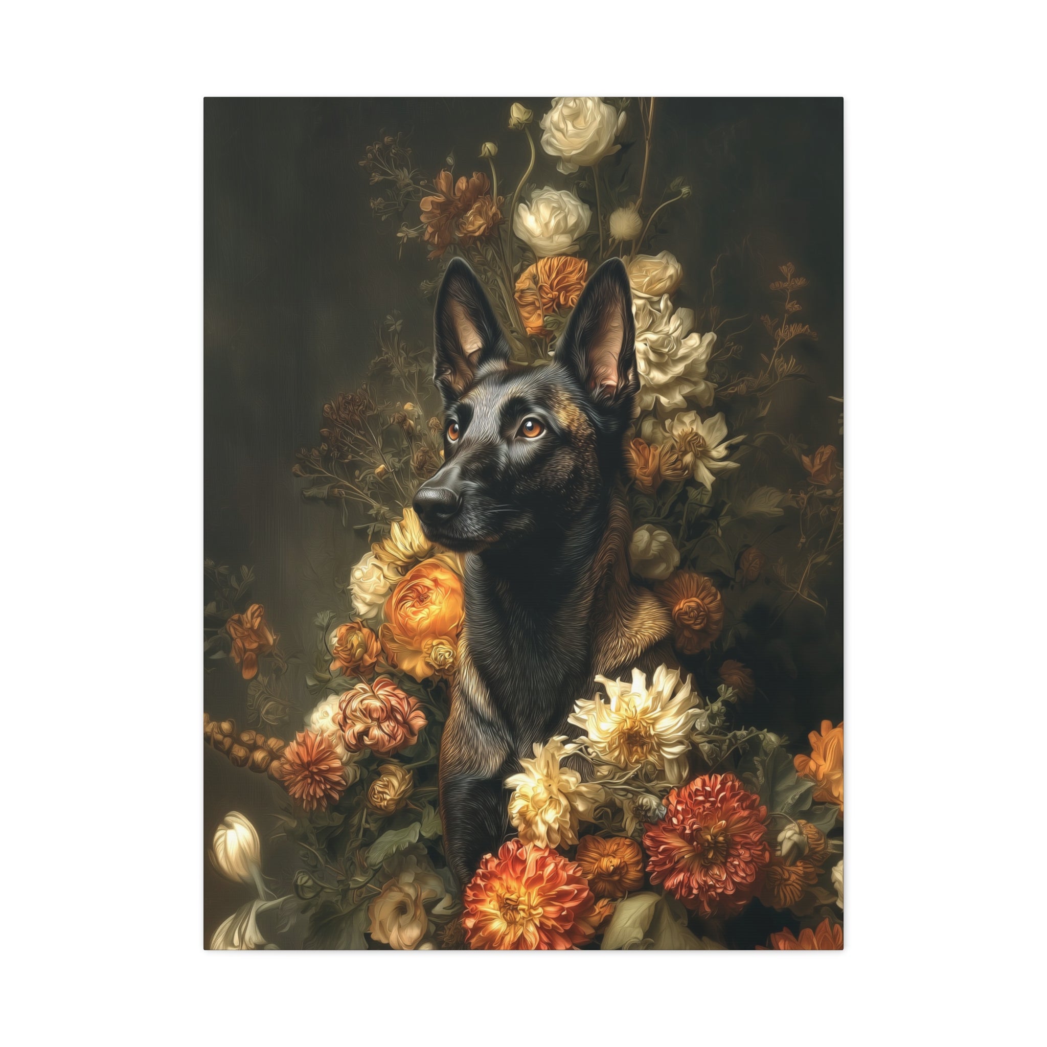 Botanical Belgian Malinois Canvas Art