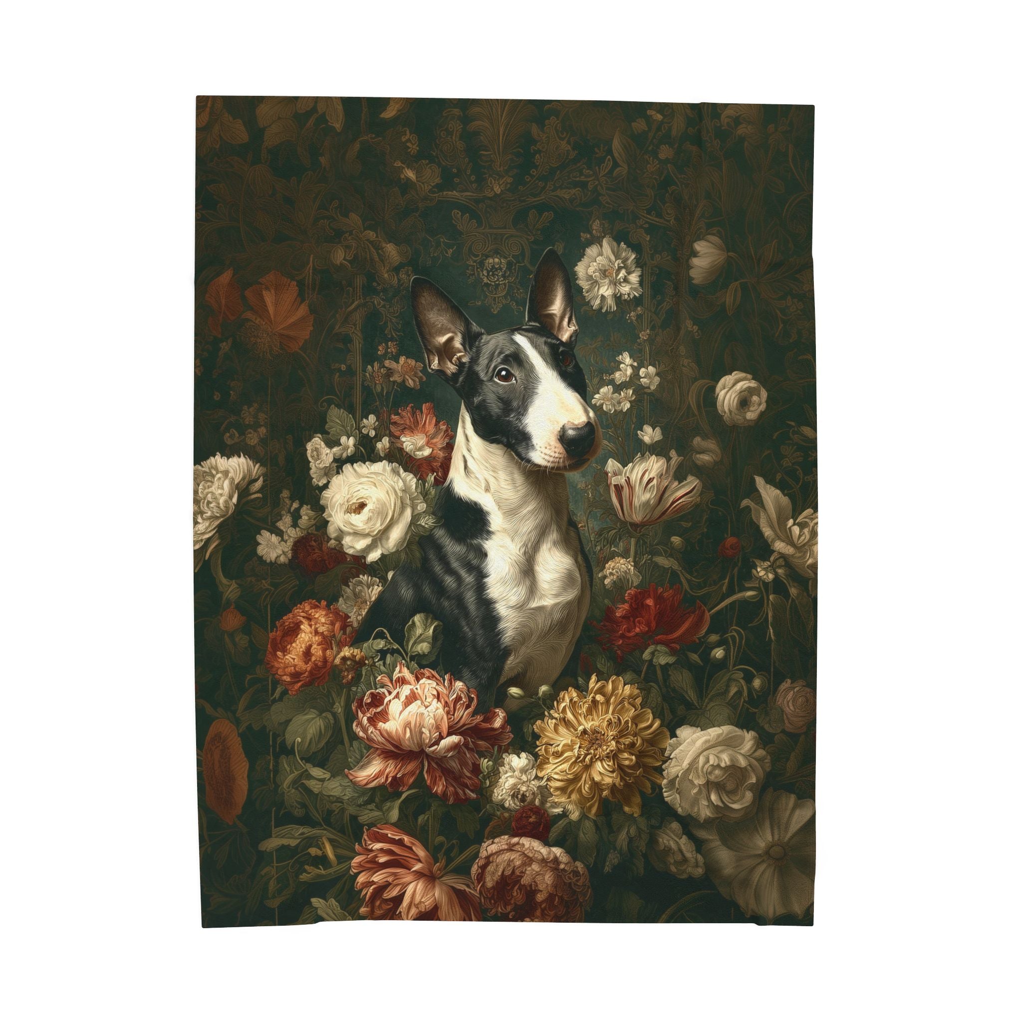 Botanical Bull Terrier Plush Blanket