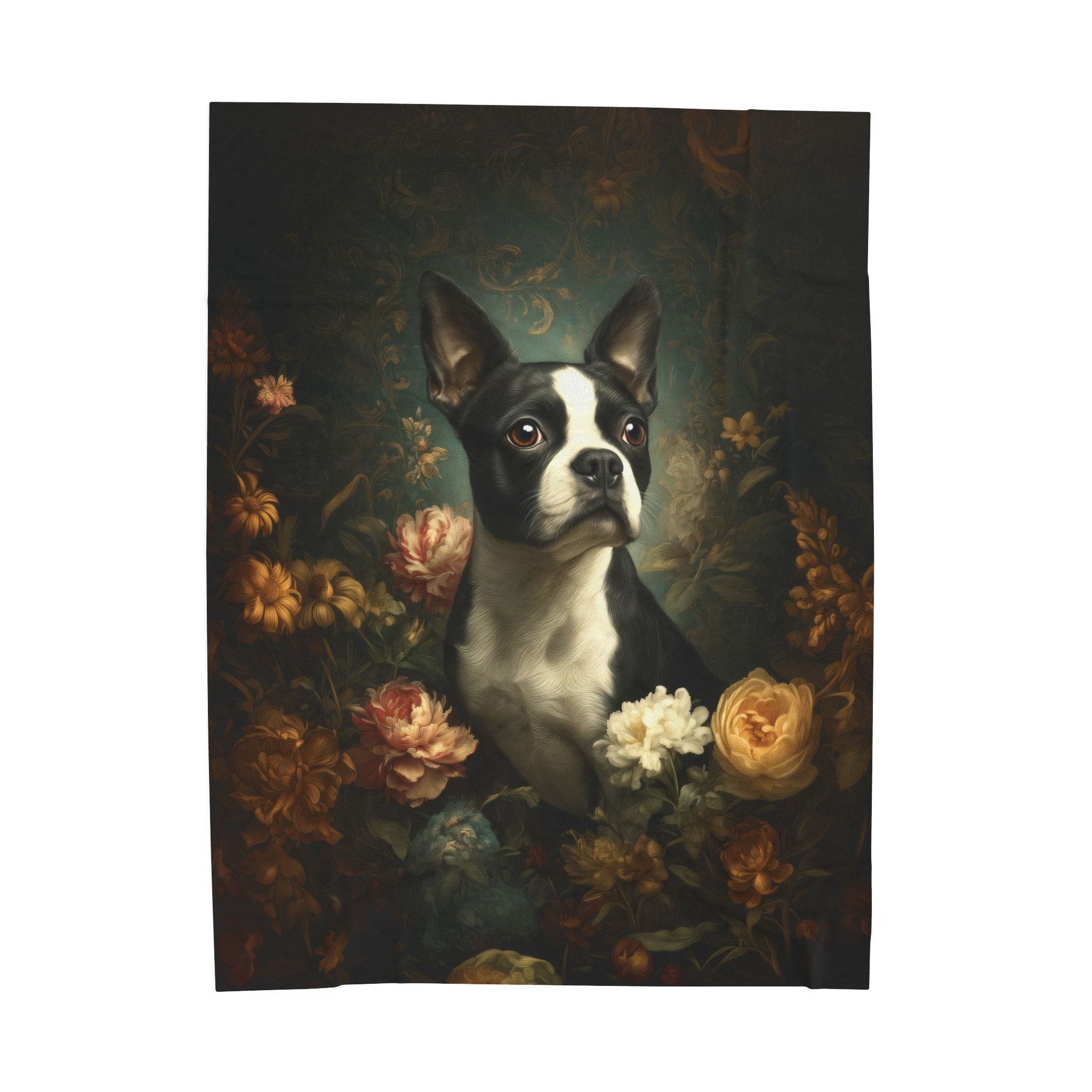 Botanical Boston Terrier Plush Blanket