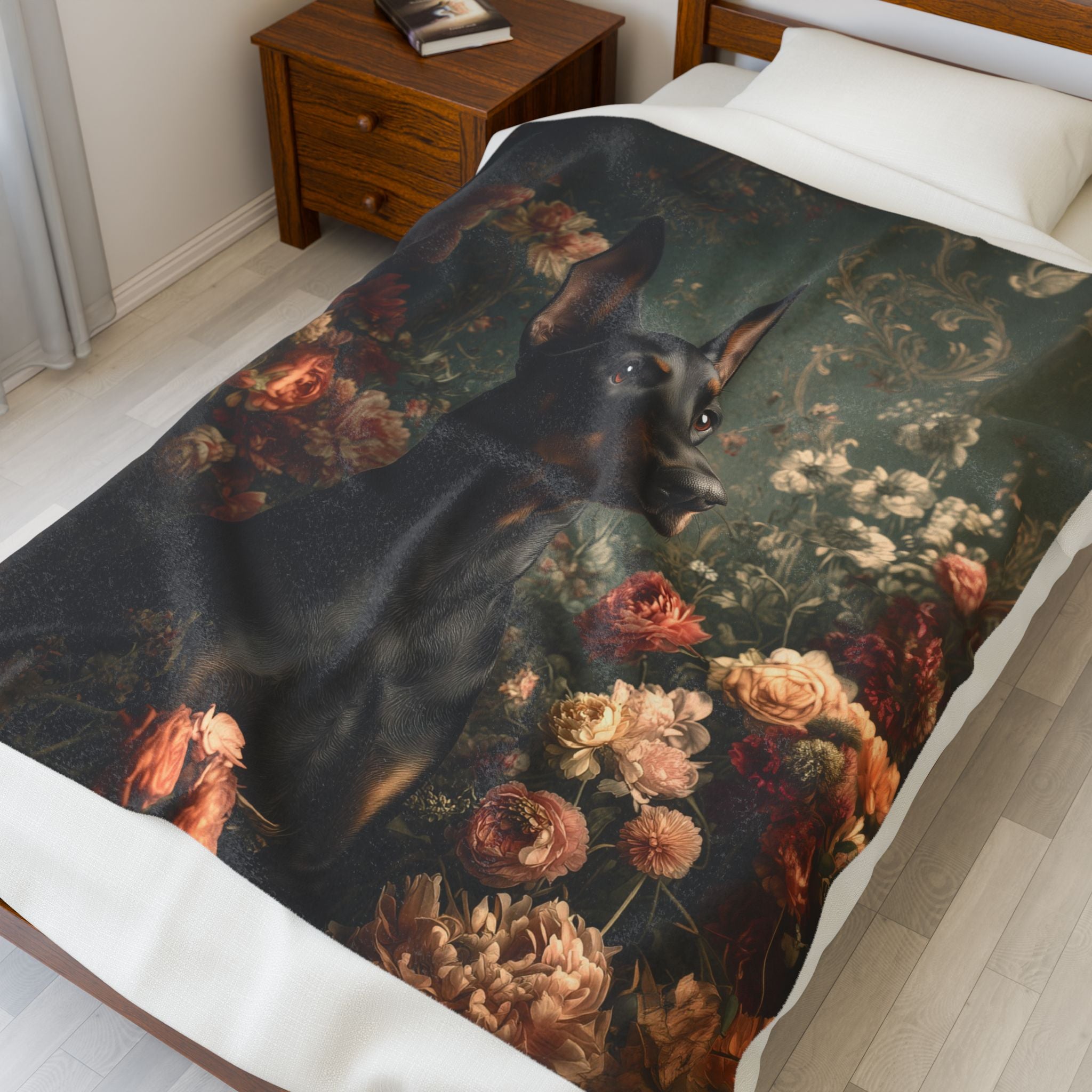 Botanical Doberman Pinscher Plush Blanket