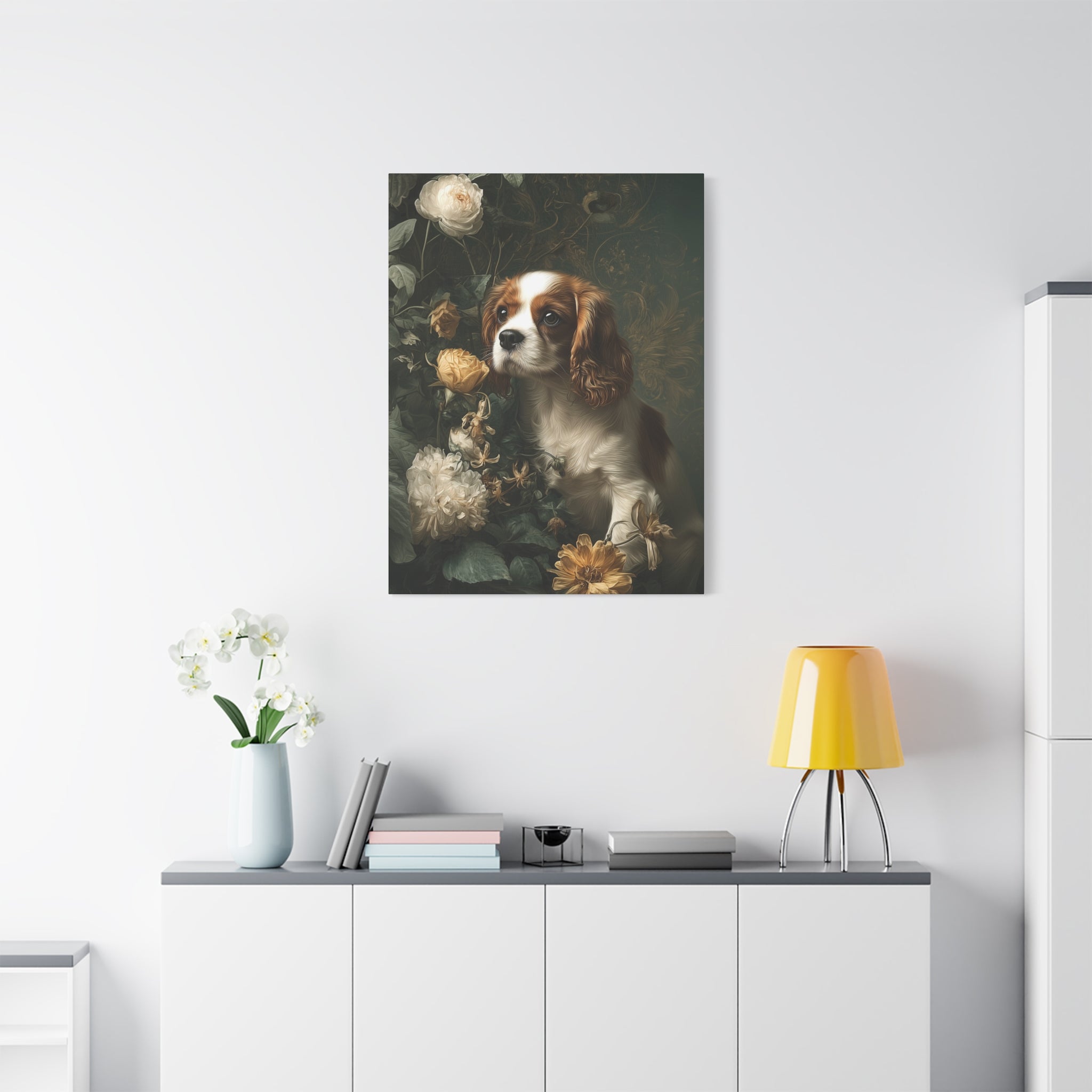 Botanical Cavalier King Charles Spaniel Canvas Art