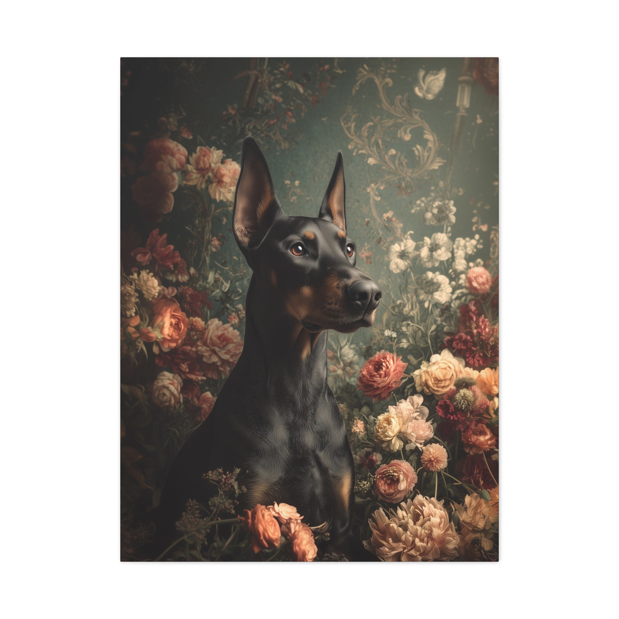 Botanical Doberman Pinscher Canvas Art