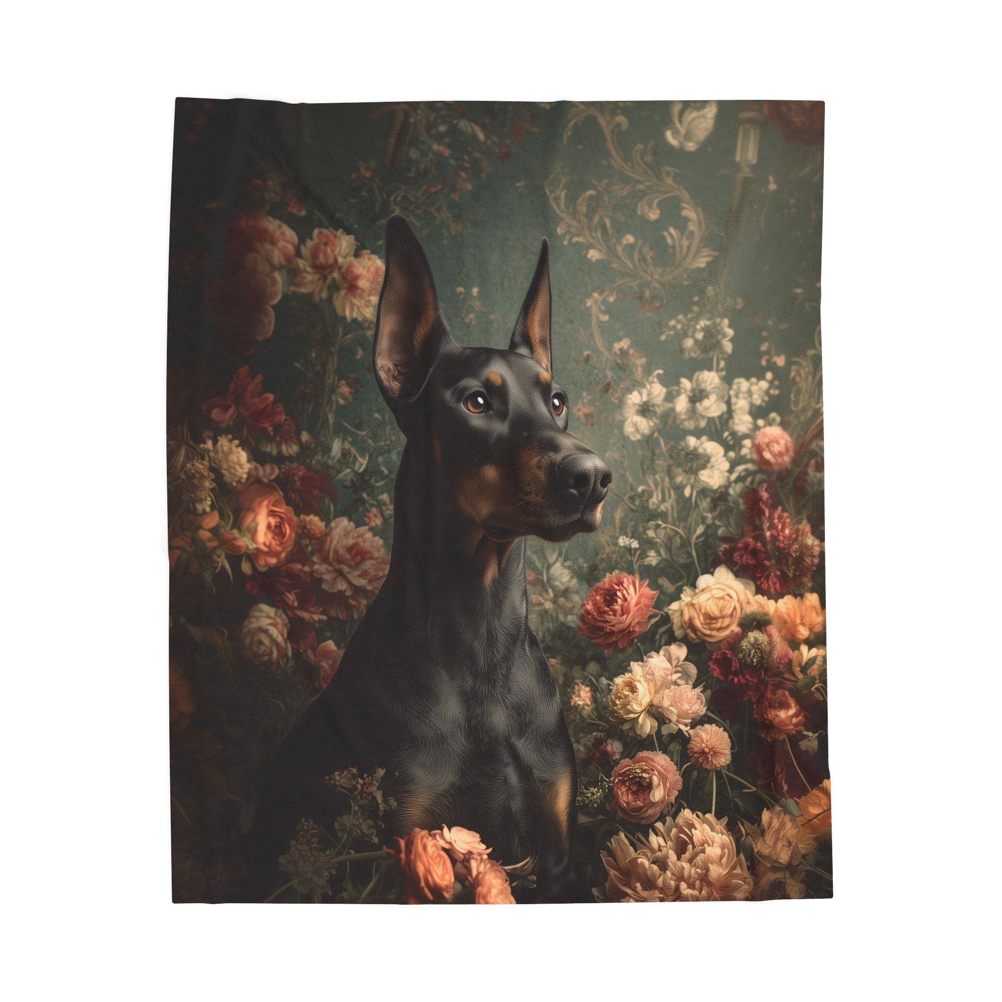 Botanical Doberman Pinscher Plush Blanket