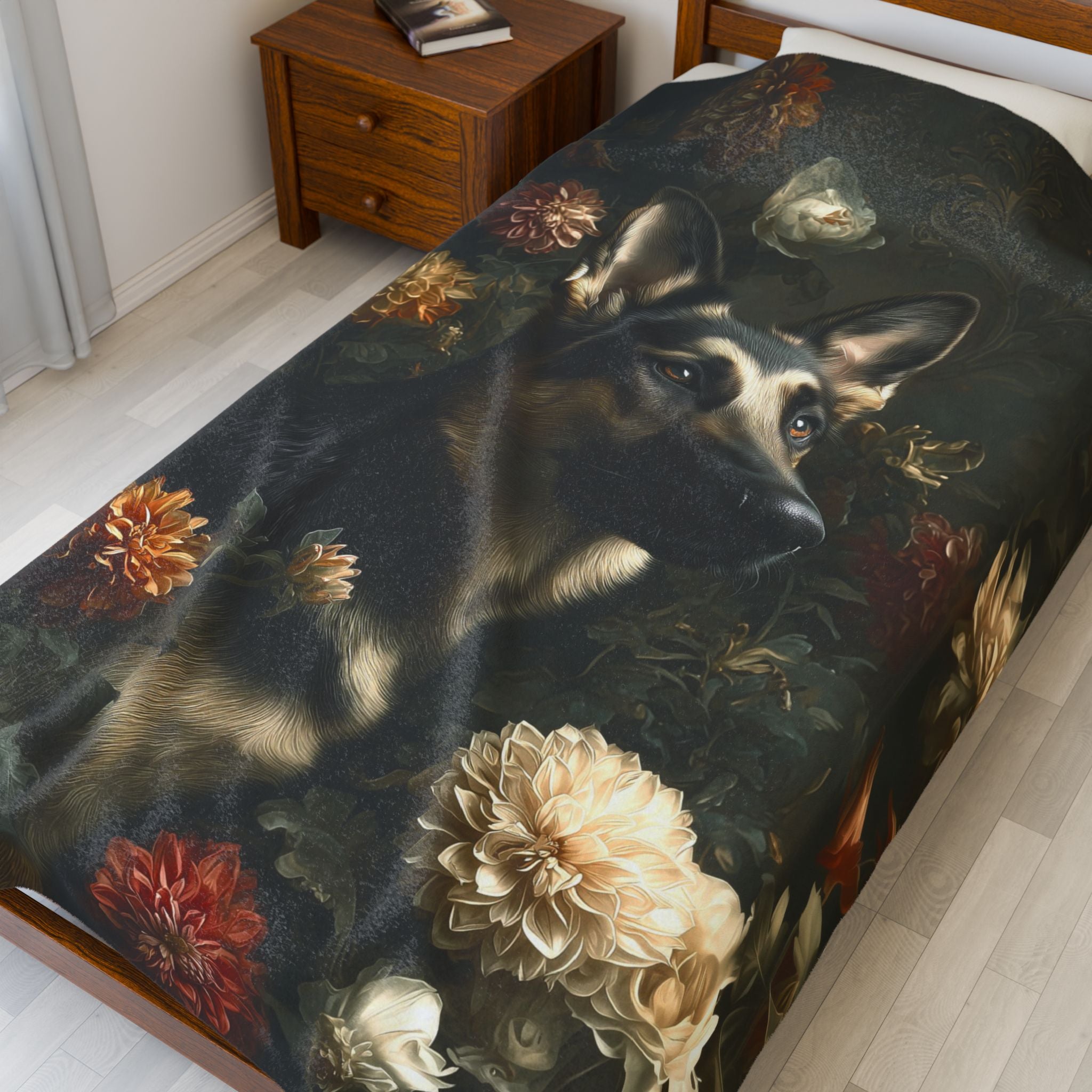 Botanical German Shepherd Plush Blanket