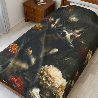 Botanical German Shepherd Plush Blanket