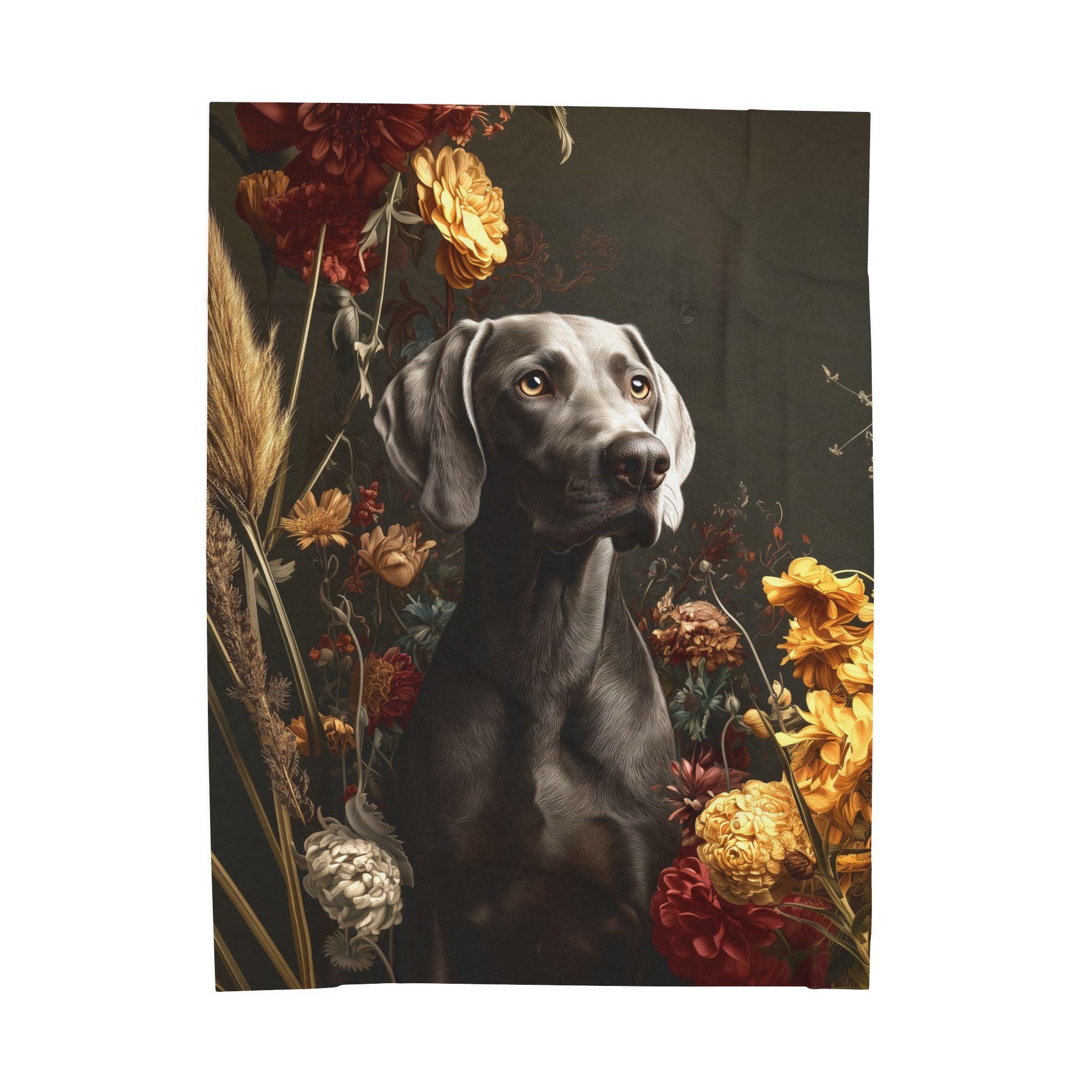 Botanical Weimaraner Plush Blanket