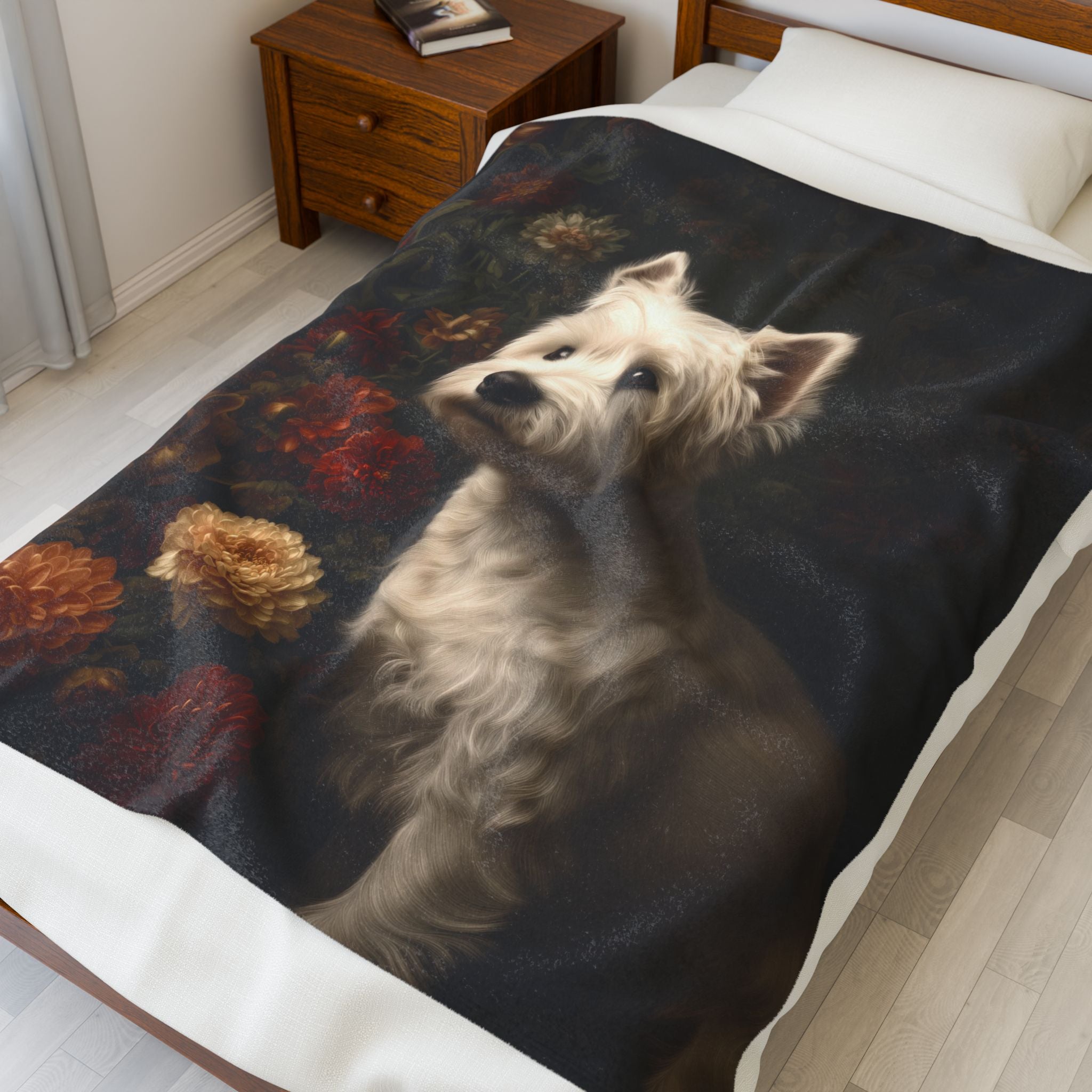 Botanical Westie Plush Blanket