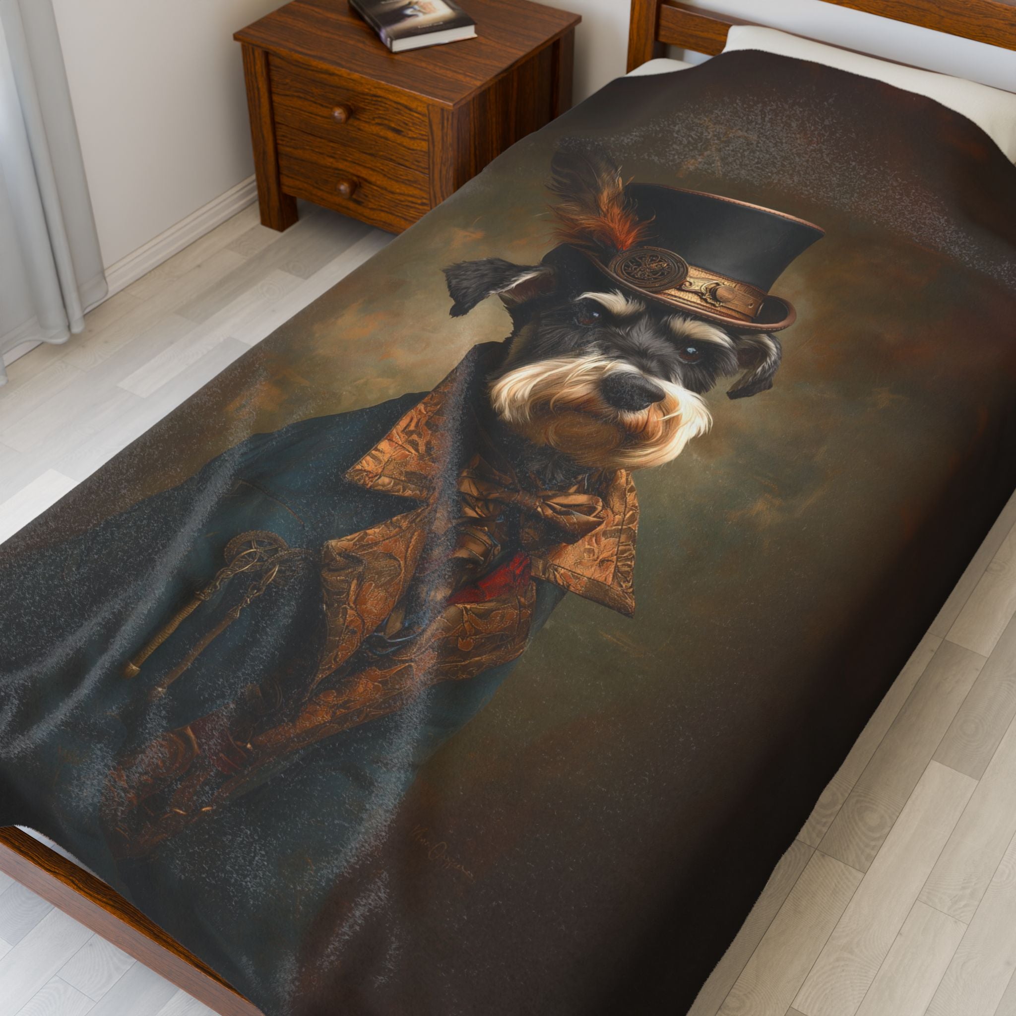 Steampunk Miniature Schnauzer Plush Blanket