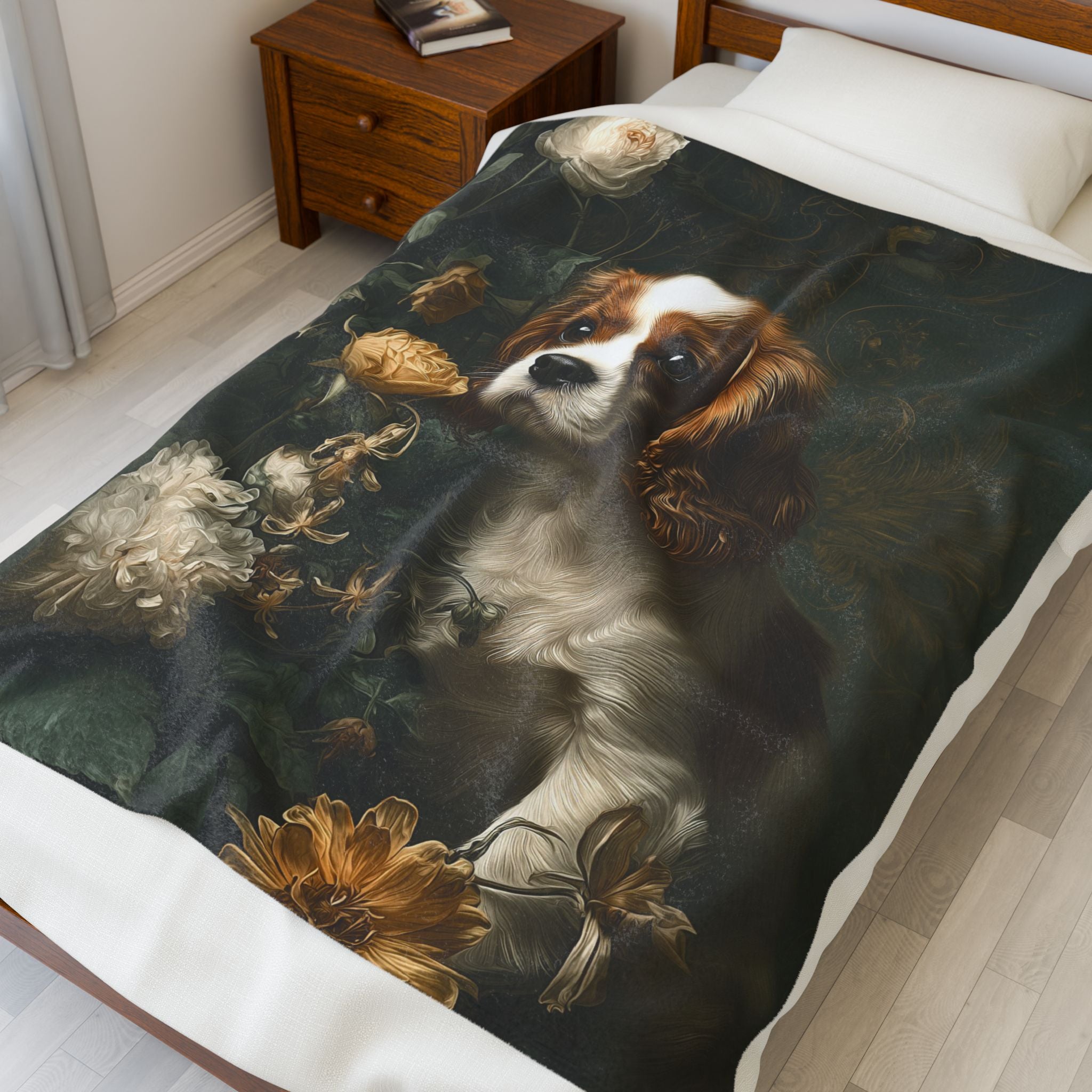 Botanical Cavalier King Charles Spaniel Plush Blanket