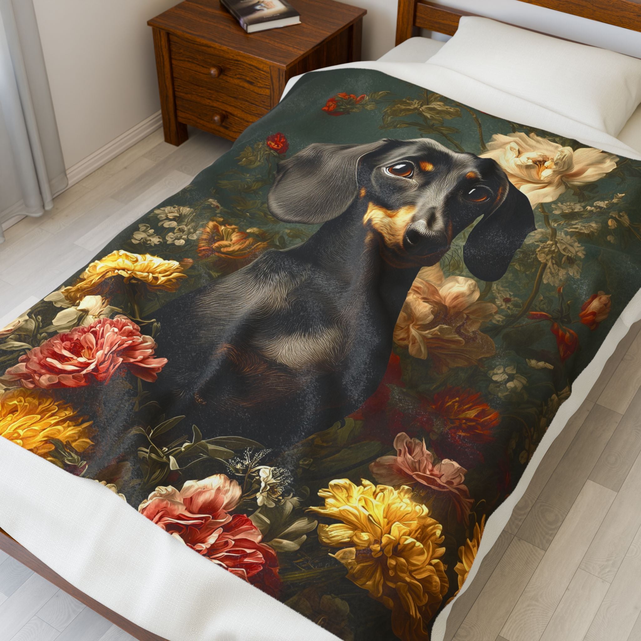 Botanical Dachshund Plush Blanket