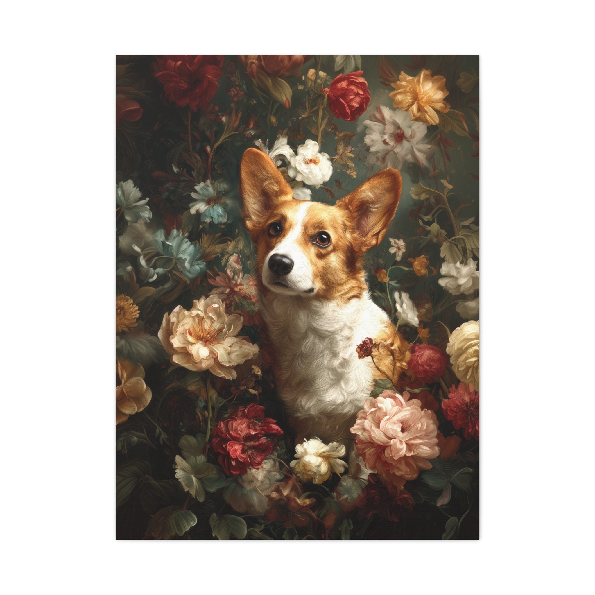 Botanical Corgi Canvas Art