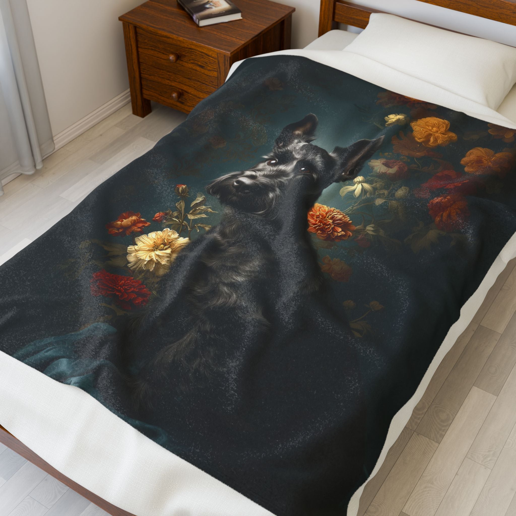 Botanical Scottish Terrier Plush Blanket