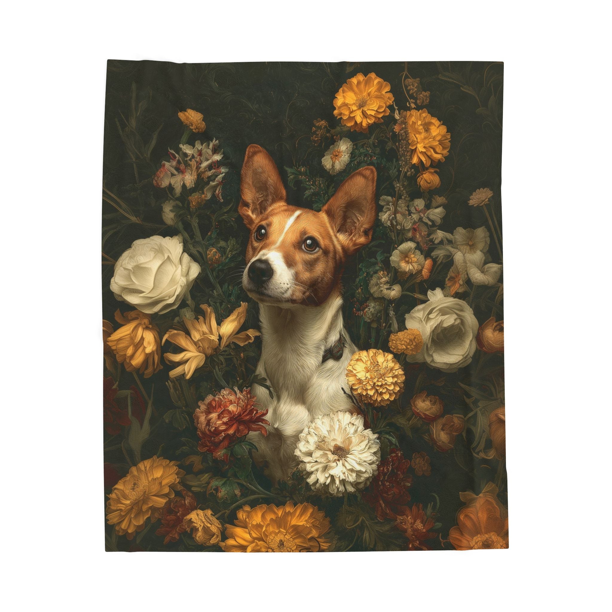 Botanical Basenji Plush Blanket