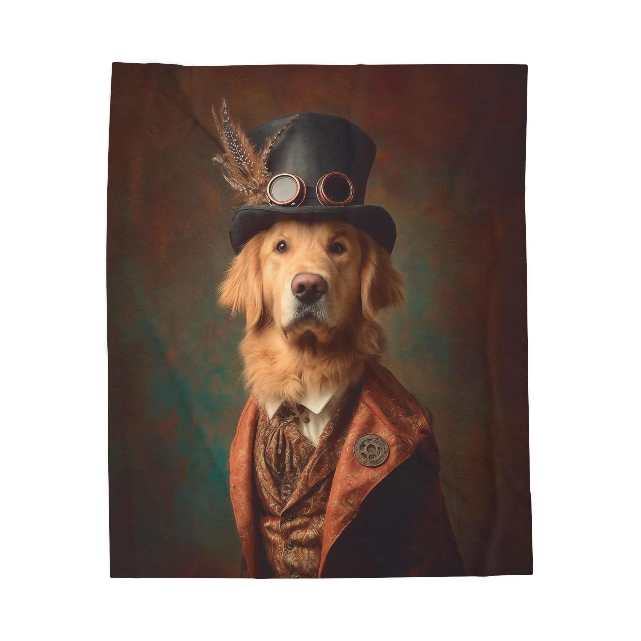 Steampunk Golden Retriever Plush Blanket