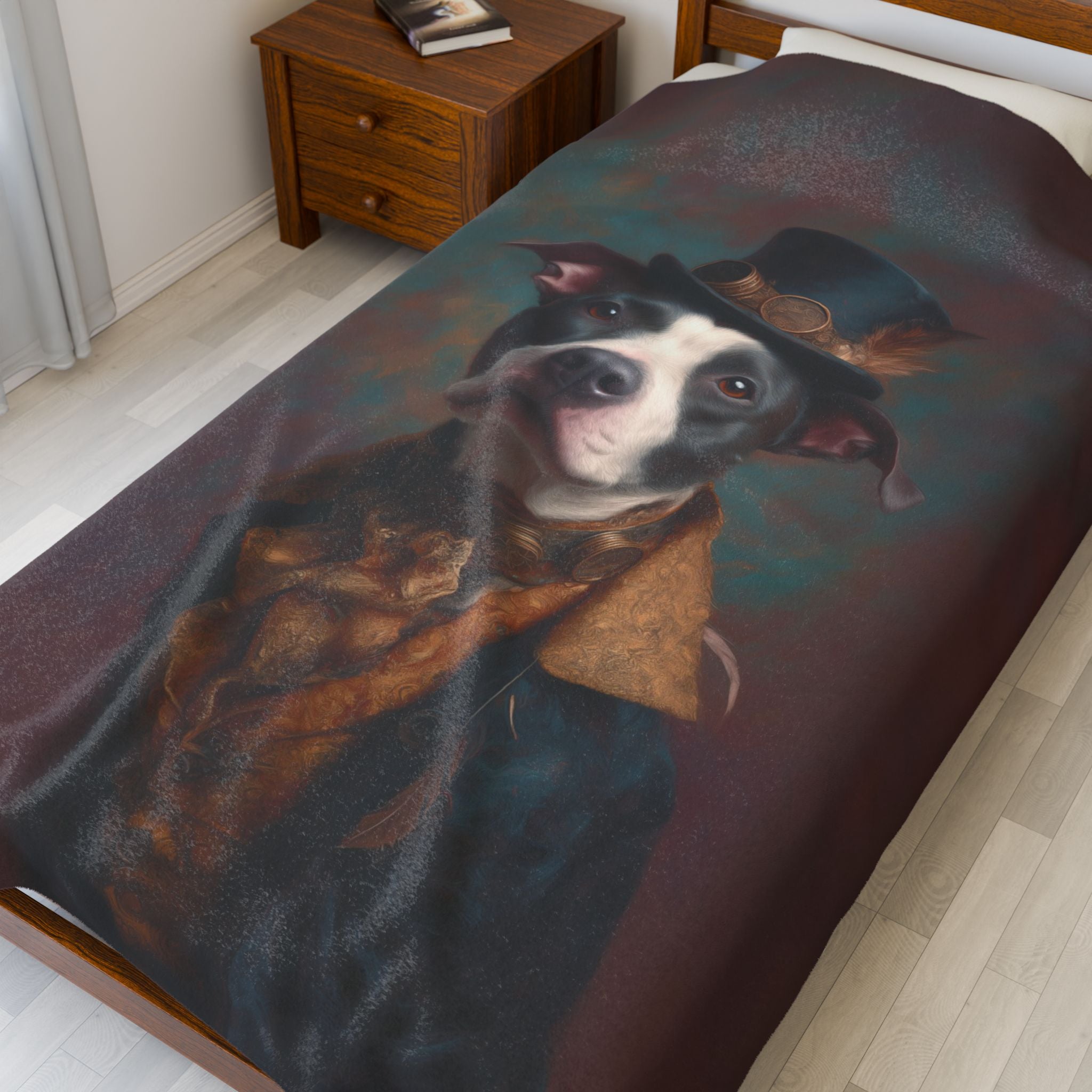 Steampunk Pit Bull Plush Blanket
