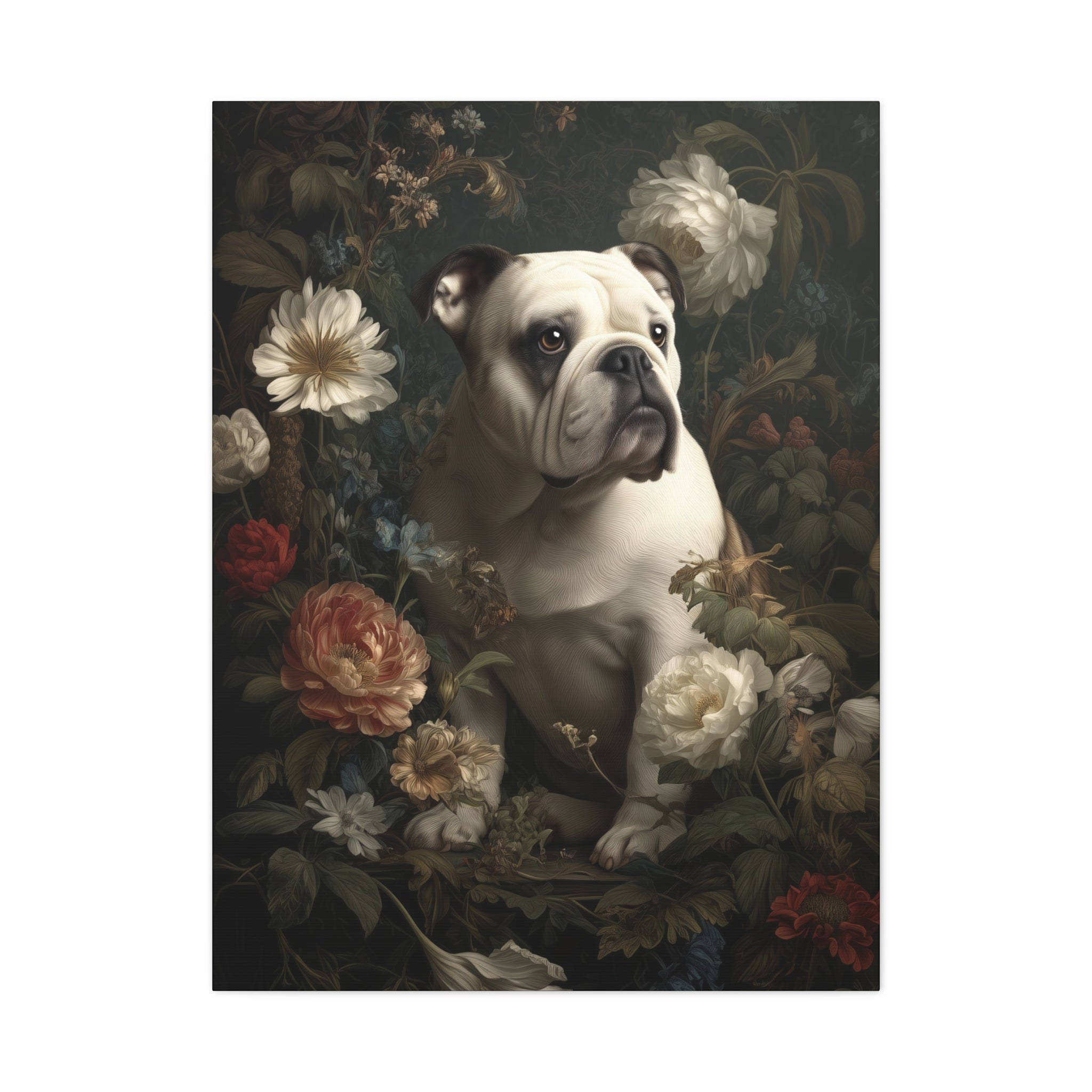 Botanical Bulldog Canvas Art