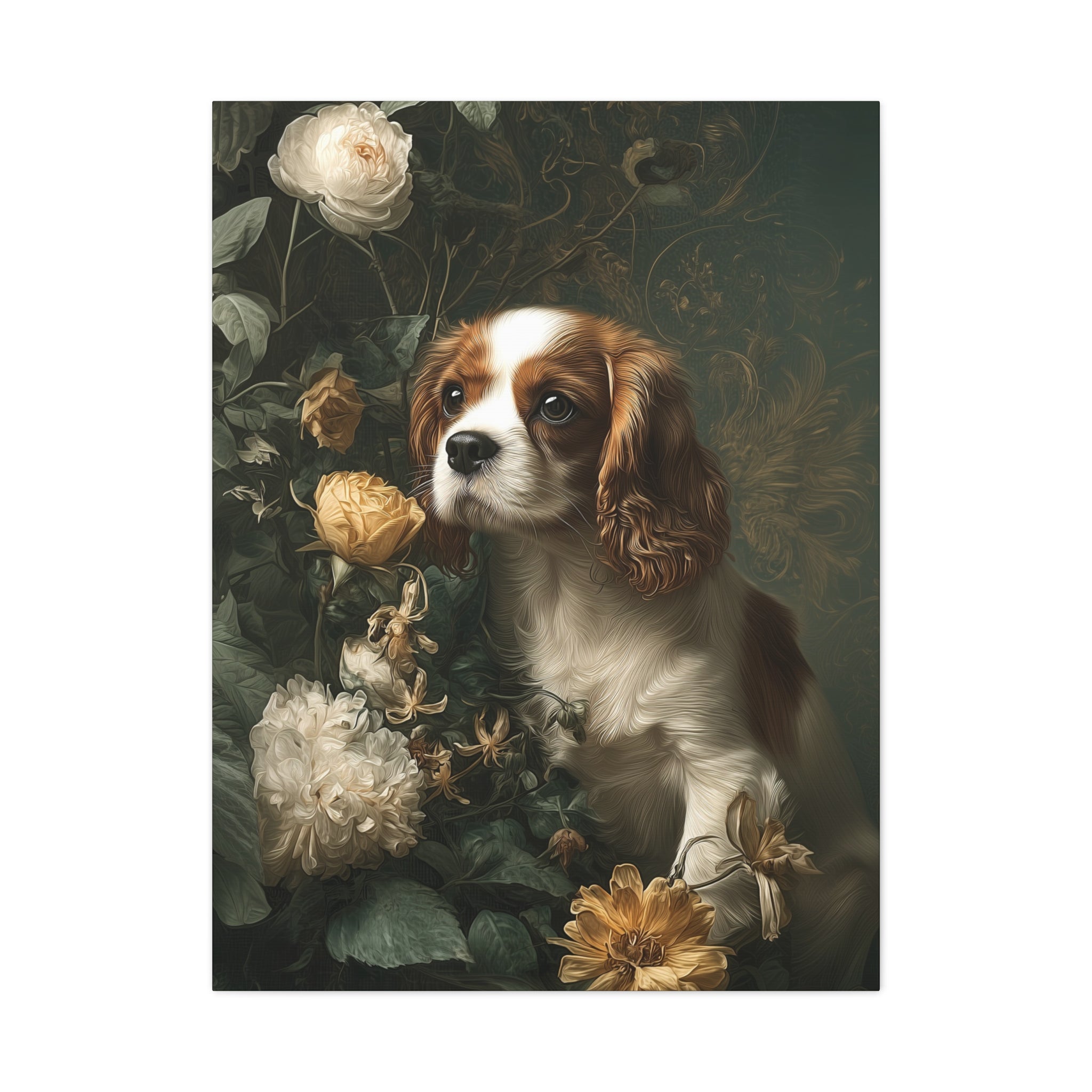 Botanical Cavalier King Charles Spaniel Canvas Art