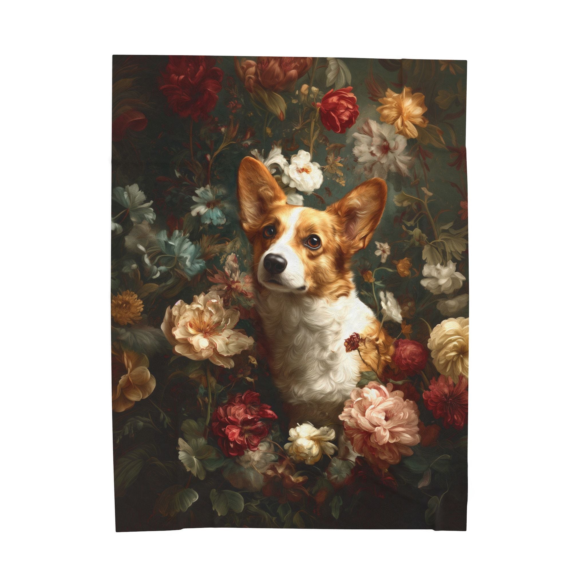 Botanical Corgi Plush Blanket