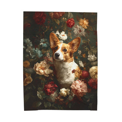 Botanical Corgi Plush Blanket