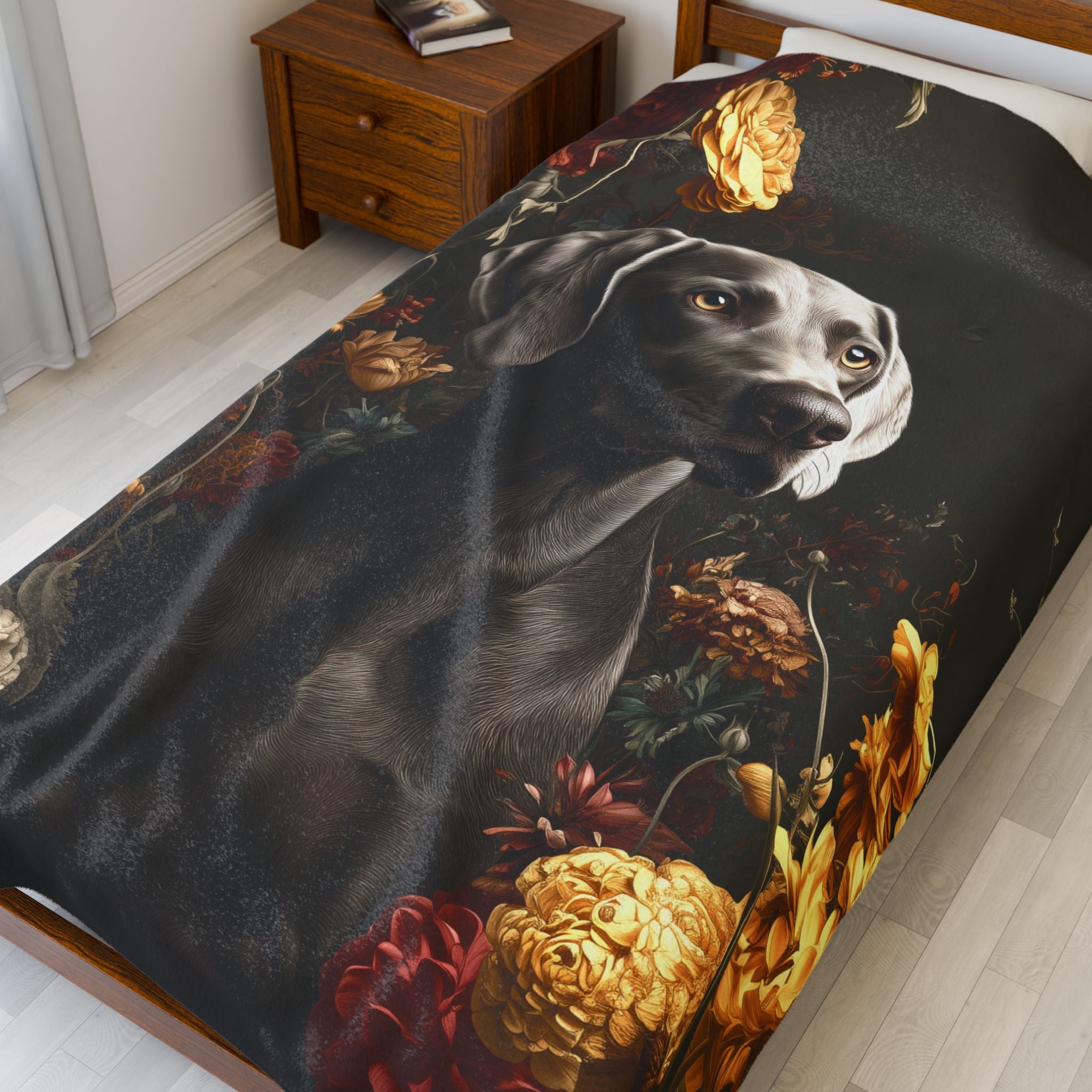 Botanical Weimaraner Plush Blanket